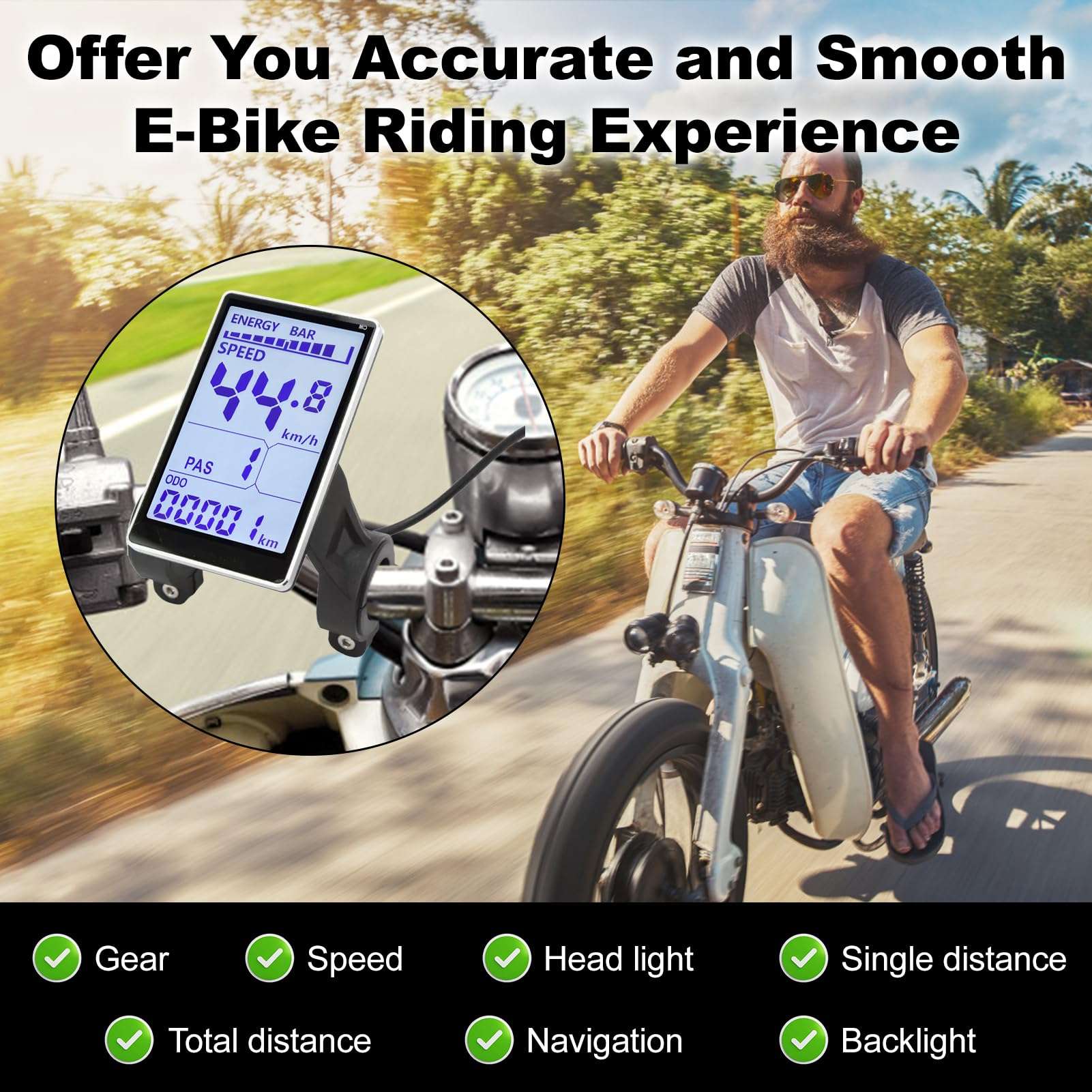 EBike LCD Display, M5 Electric Bike LCD Panel Screen, E Bike Display Meter Controller, E Scooter LCD Panel Screen Suitable for Electric Bike Handles 31.8 22.2mm (5 Pin 24V 36V 48V 60V) 3