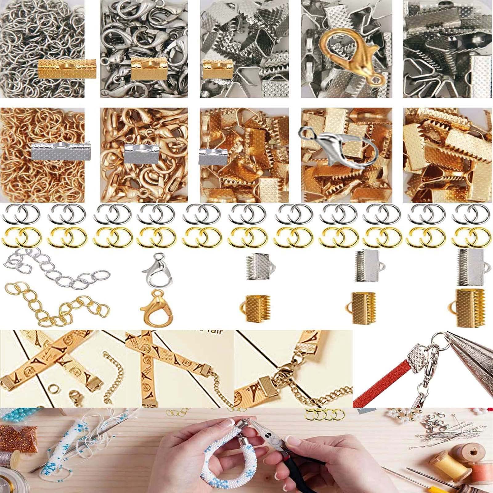DIY Crafts (9 Sets, Bright Big Silver) Ribbon Bracelet Kit Bookmark Pinch Crimp Ends Jewelry Findings Supplies Includes Ribbon Ends Crimps Lobster Clasps Open Jump Rings and Chain Extenders 1