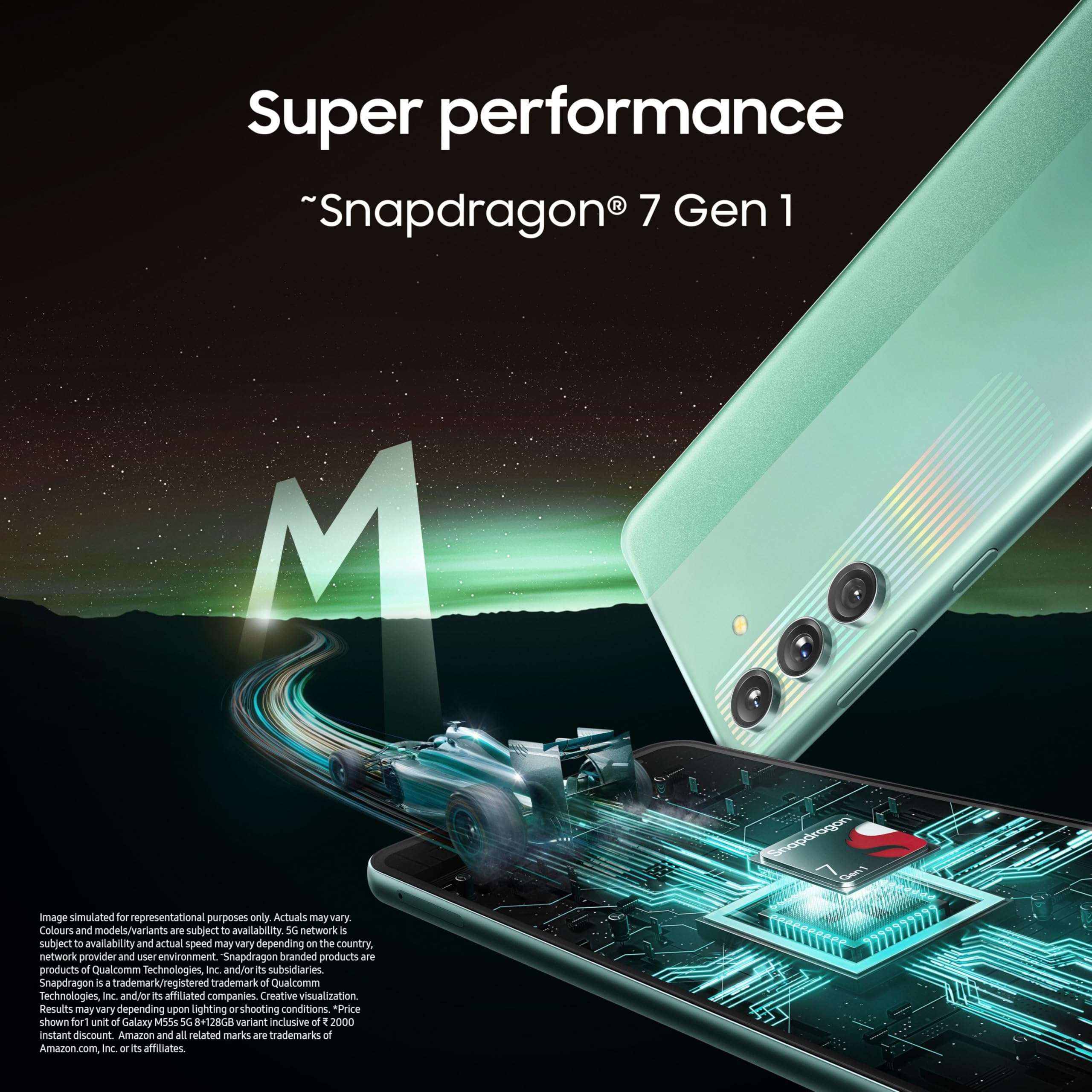 Samsung Galaxy M55s 5G (Thunder Black,8GB RAM,128GB Storage) | 50MP Triple Cam| 5000mAh Battery| Snapdragon 7 Gen 1 | 4 Gen. OS Upgrade & 5 Year Security Update| Super AMOLED+ Display| Without Charger 5