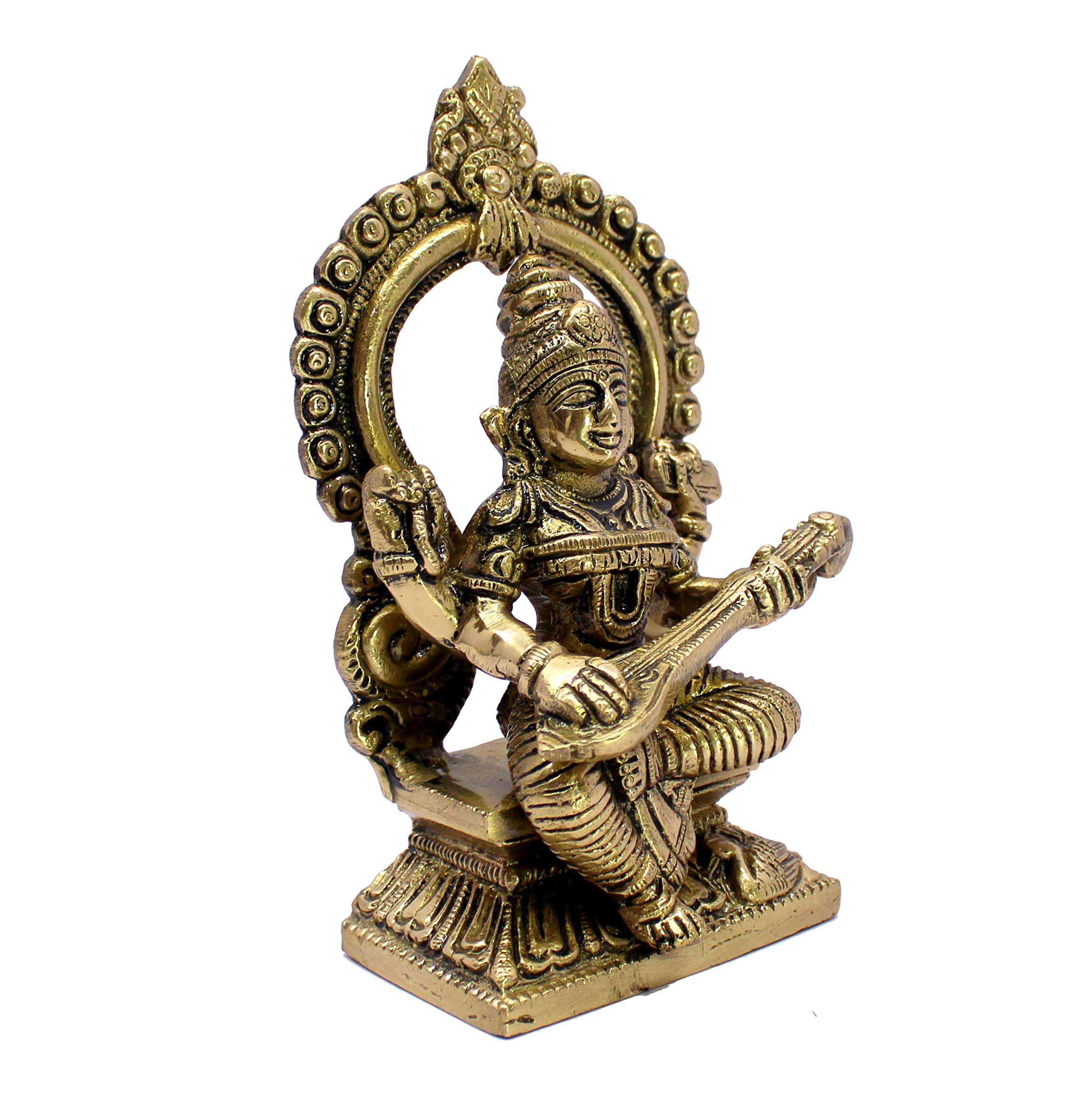 ESPLANADE Brass Saraswati Maa Murti Idol Statue Sculpture for Home Decor and Temple - Multicolour - 6" Inches 2