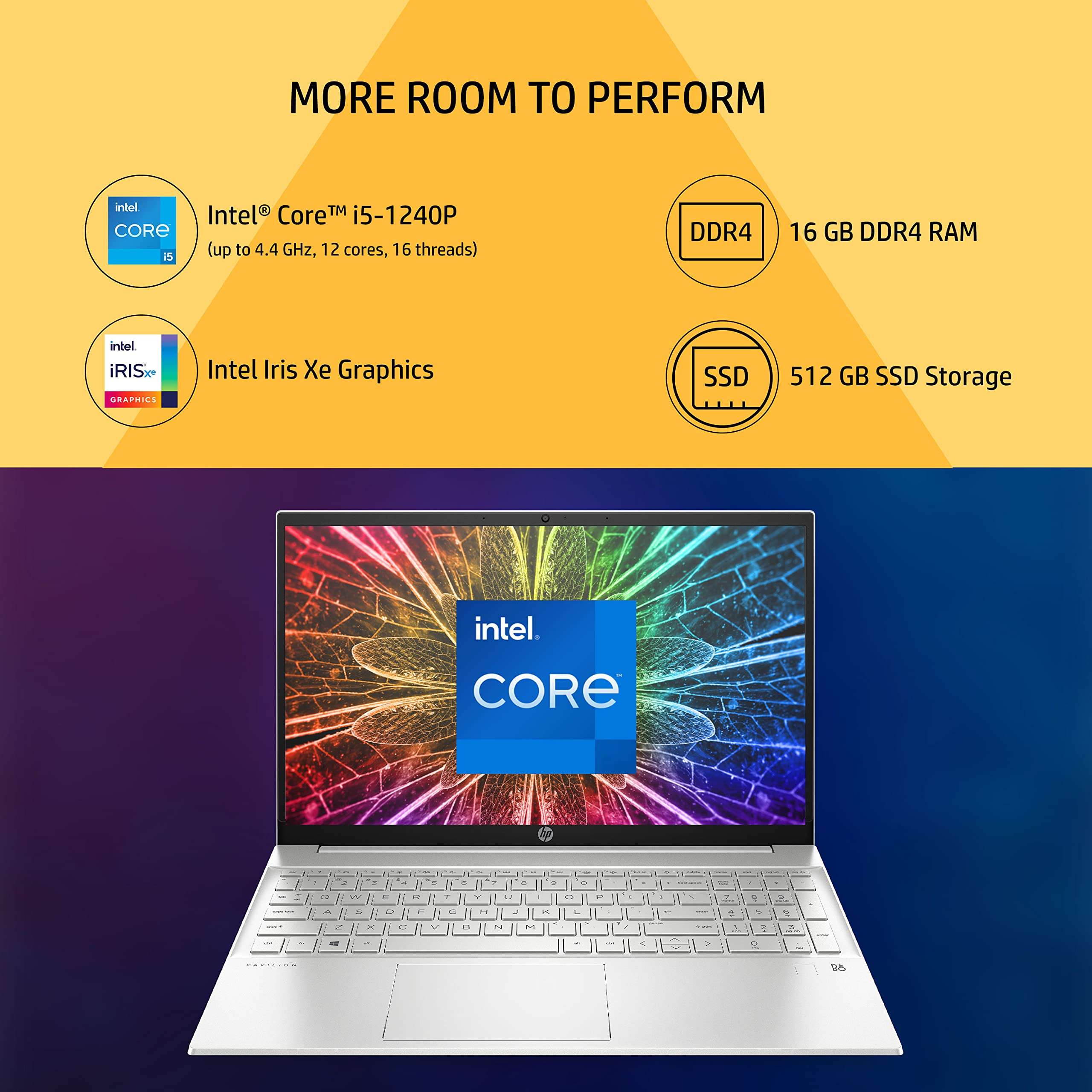 HP Pavilion laptop 15,12th Gen Intel Core i5-1240P 15.6 inch(49.6cm) FHD IPS Laptop(16GB RAM/512GB SSD/Intel Iris Xe Graphics/Win 11/MSO 2021/Backlit/Flicker Free/B&O/Alexa) 15-eg2091TU 3