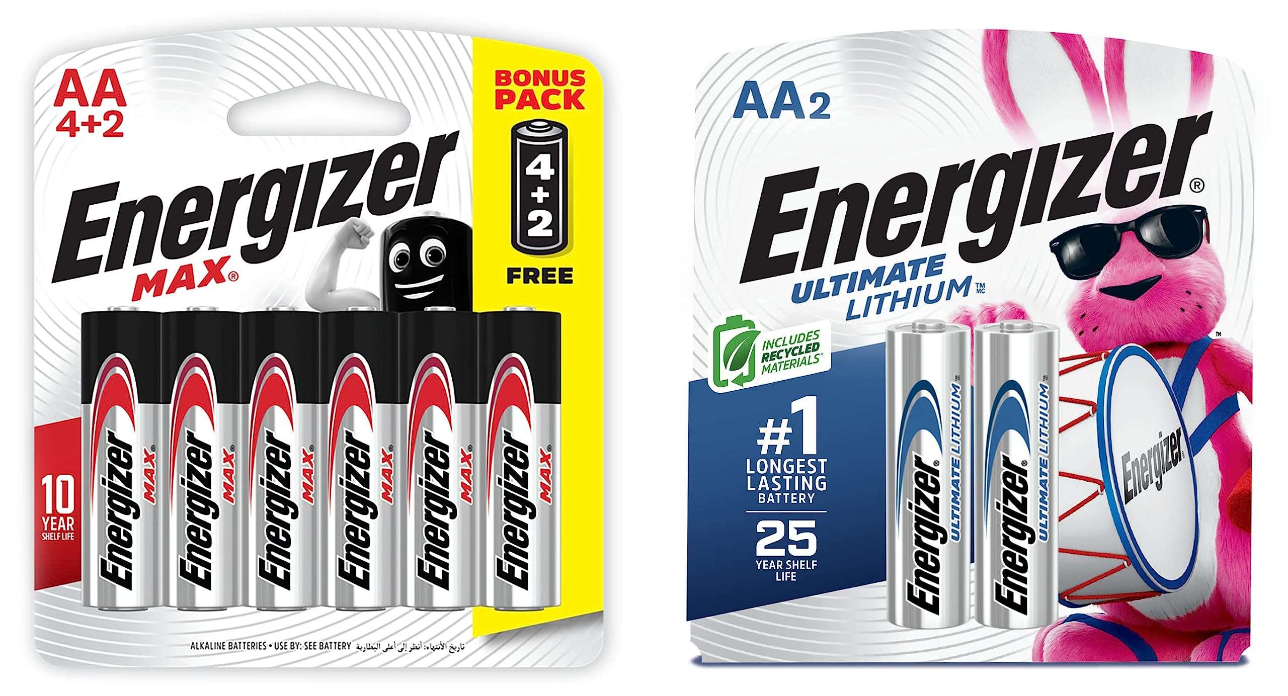 Energizer AA Lithium Batteries 2 Pack Lasts 9 Times Longer, Silver, Medium (EVEL91BP2) & Max Alkaline AA Batteries - Pack of 6 1