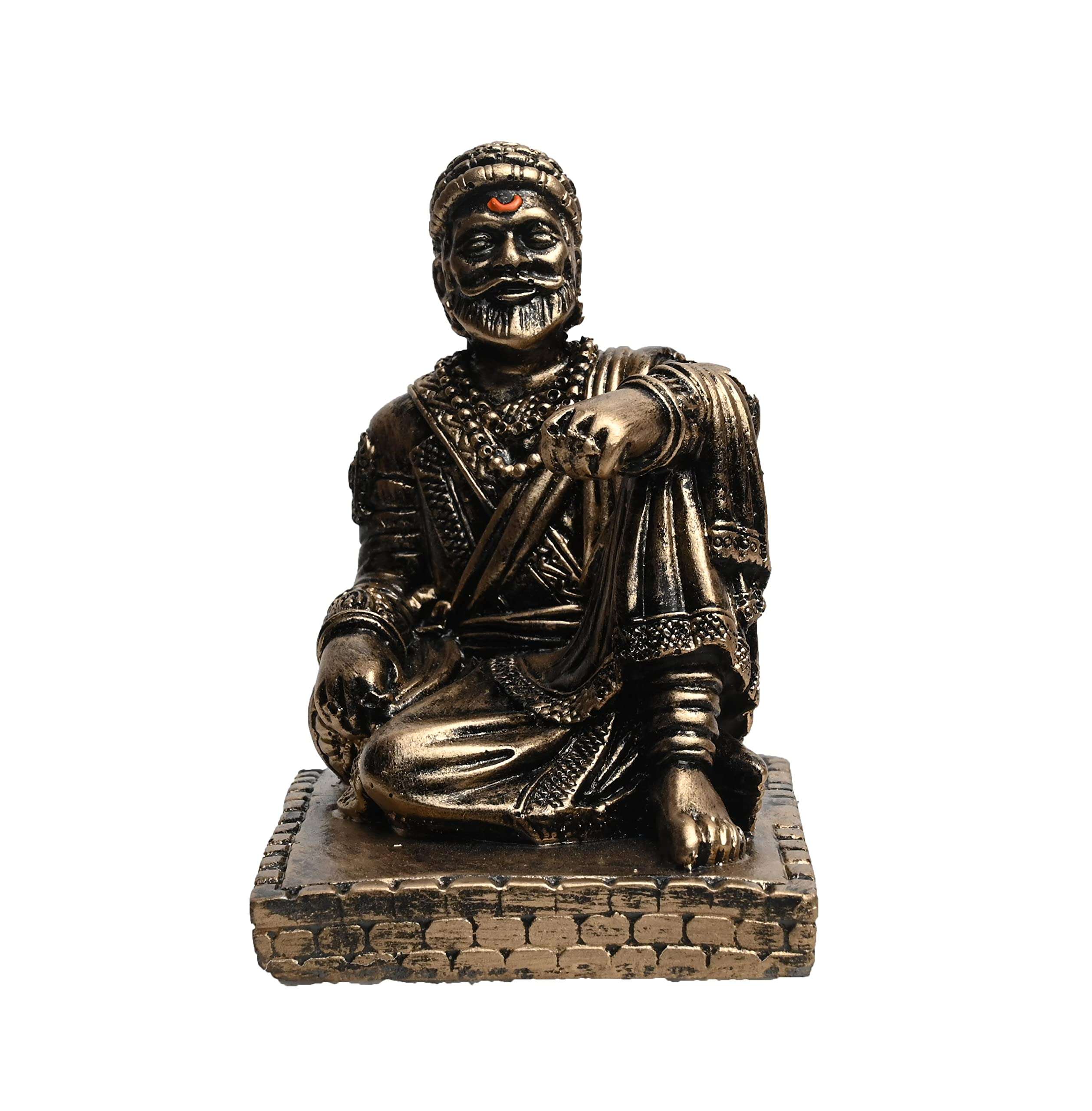 KariGhar® Chatrapati Shivaji Maharaj Idol Perfect for Car Dashboard/Home/Gifting & Decoration (9 x 6.5 x 9.5 cm) ((Gold) A0029) 2