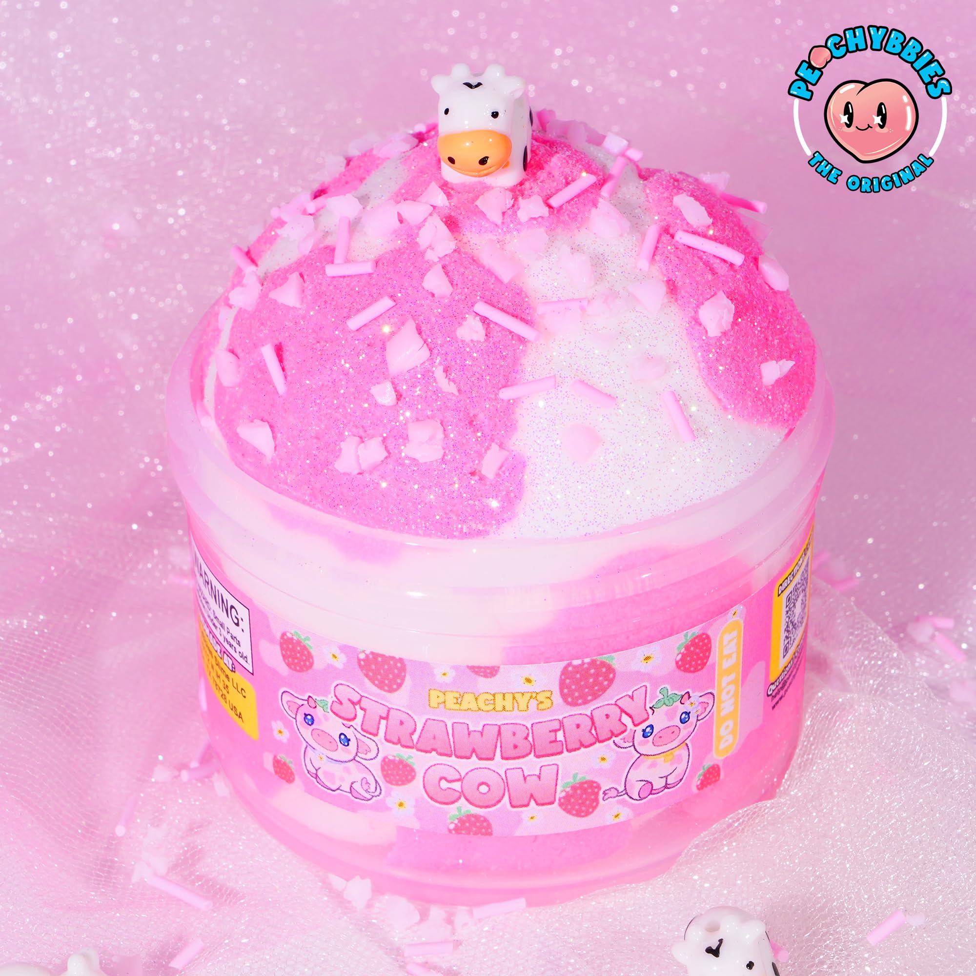 Peachybbies Strawberry Cow Cloud Slime - Made in USA Premium, 100% Authentic, 7 oz., Scented for Kids, ASMR, Slime Charms, Fidget Toys 6