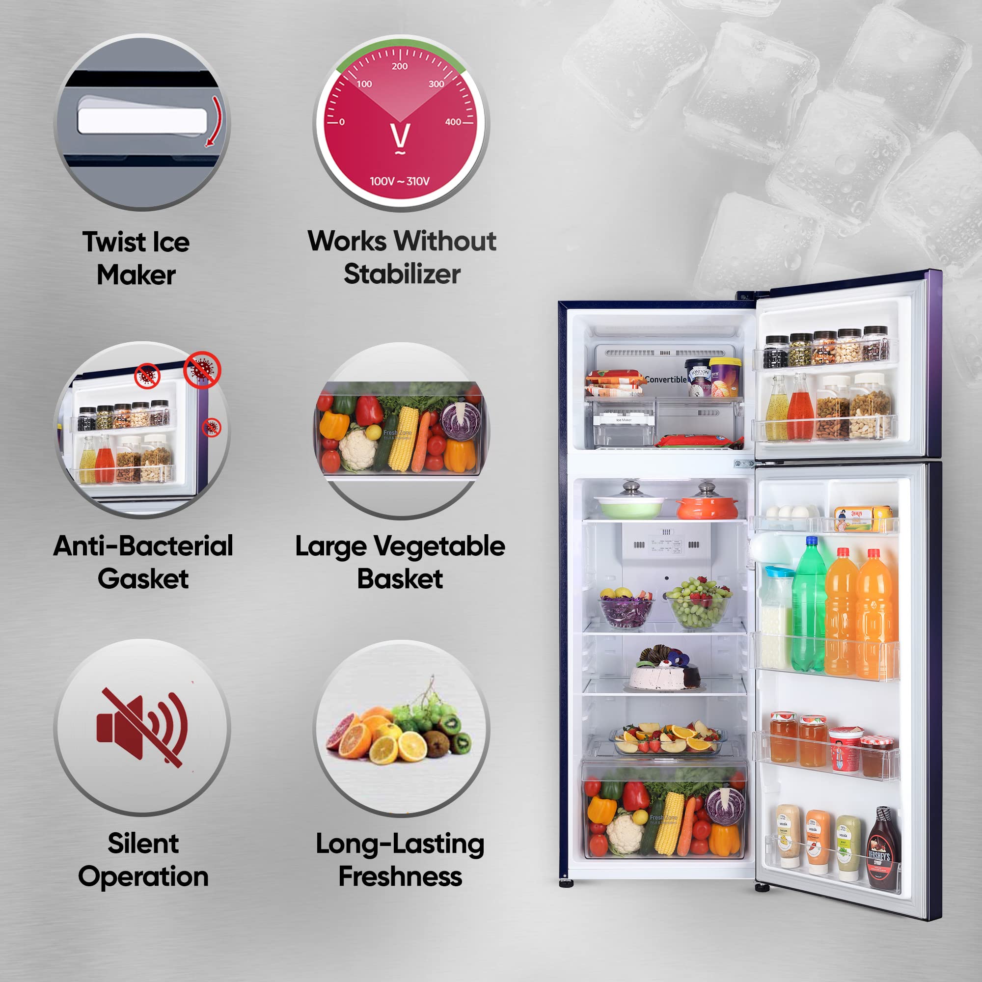 LG 272 L 2 Star Frost-Free Smart Inverter Double Door Refrigerator (GL-S312SBEY, Blue Euphoria, Convertible) 5