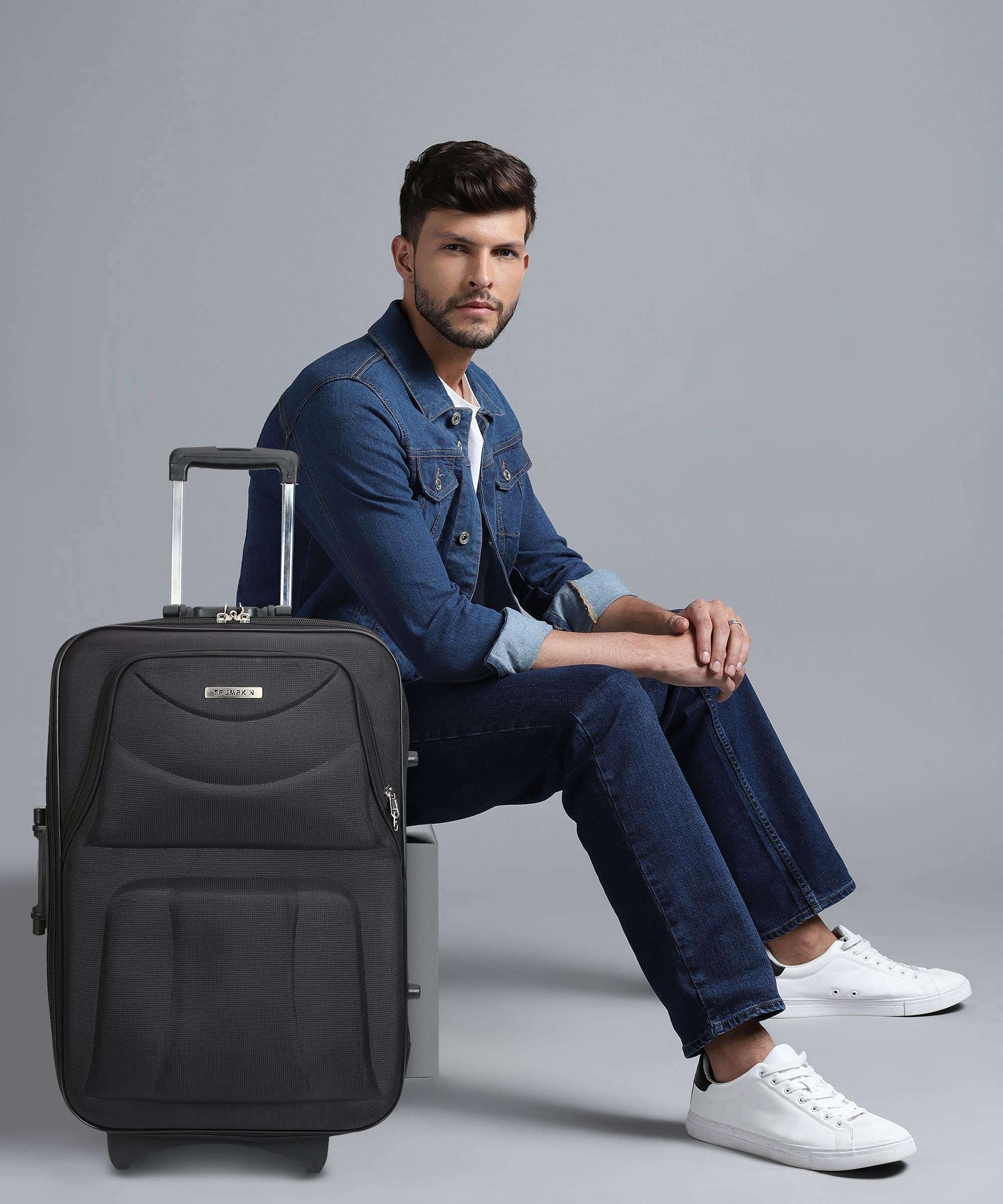 Trolley Bag Set, Small and Medium Suitcase for Travel, 2 Wheel 55 & 65 Cm Luggage for Men and Women's, Soft Side Cabin and Check in Bag (Combo, Black) 2