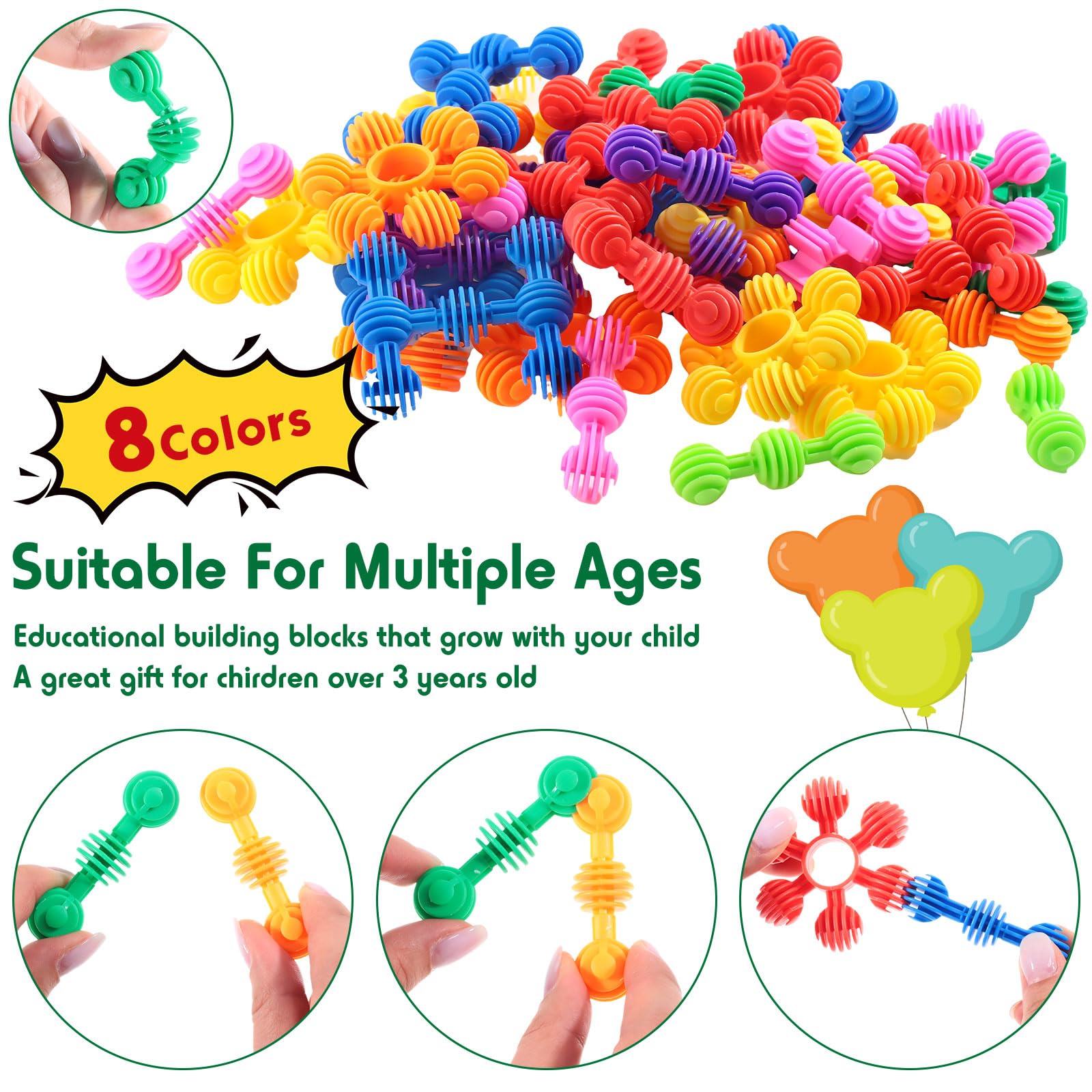 Jenaai 120 Pcs Star Stem Building Toys Plastic Connector Blocks for Teenagers with Tote Kindergarten and Preschool Table Preschool Manipulatives Sets Gift for Daughter and Son 4