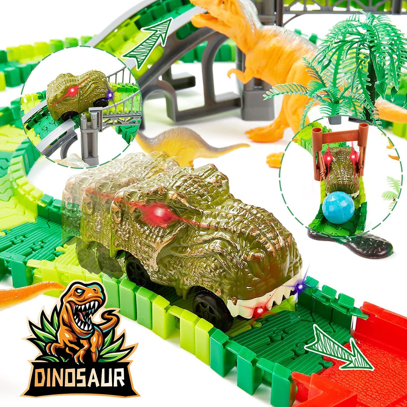 BEMITON Friendship Bracelets Making Kit & Dinosaur Toys Race Car Track, Flexible Dinosaur Train Toys, STEM Education Christmas Birthday Gifts for Boy & Girls Age 3-7, 8-12 6