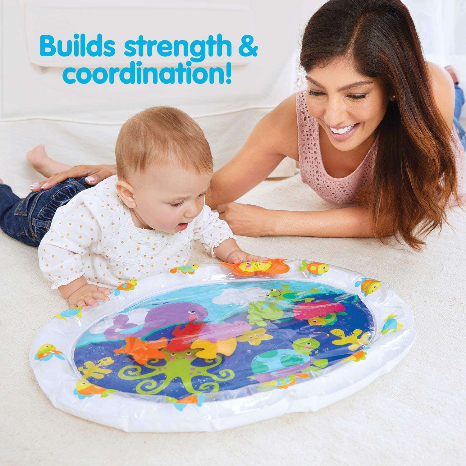 Kidoozie Pat 'n Laugh Water Mat for Infants and Toddlers Ages 3-18 Months; Encourage Tummy Time with 6 Fun Floating Sea Friends to Discover 5
