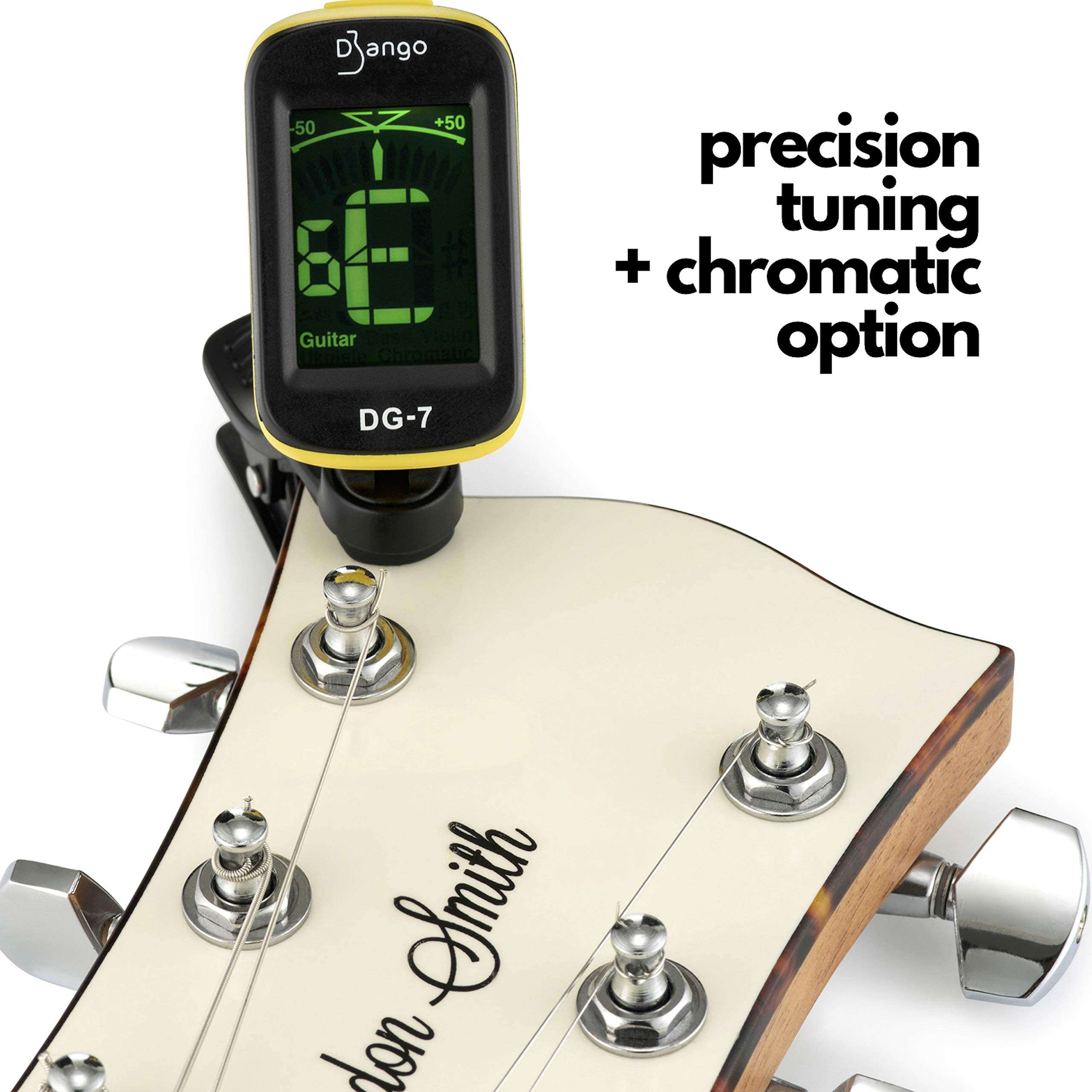 Django Guitar Tuner by Pick Geek | for Acoustic, Bass, Electric, Ukulele, Violin, & Classical Guitars | Fast and Accurate | Includes Chromatic Tuning | Clip-on and Easy To Use | Battery Included 5