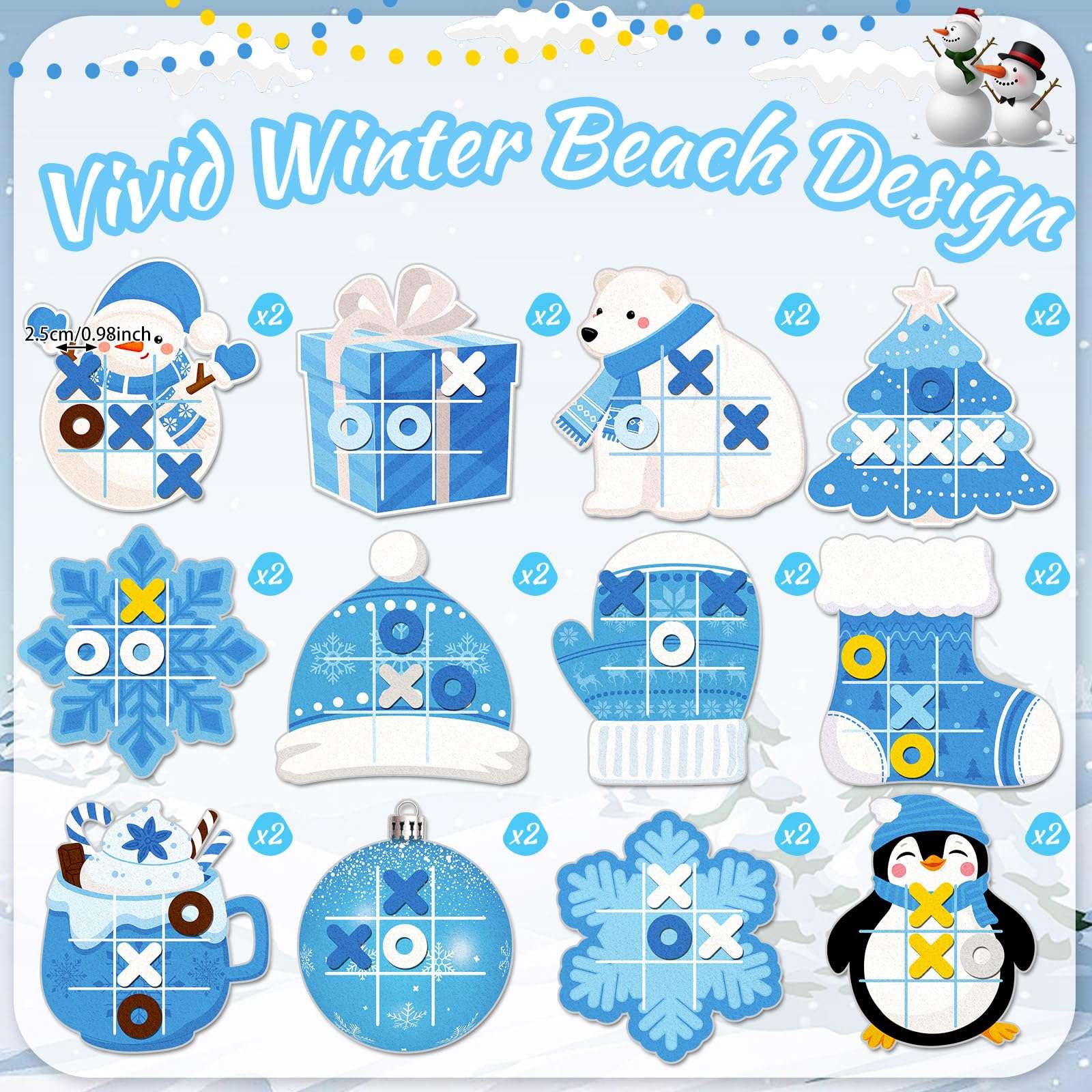 Capoda 24 Pack Winter Christmas Party Games Snow Tic Tac Toe Strategic Board Game Xmas Tree Snowman Snowflake Desk Game Toys for Christmas Party Favors Stocking Stuffers Winter Birthday Gift 4