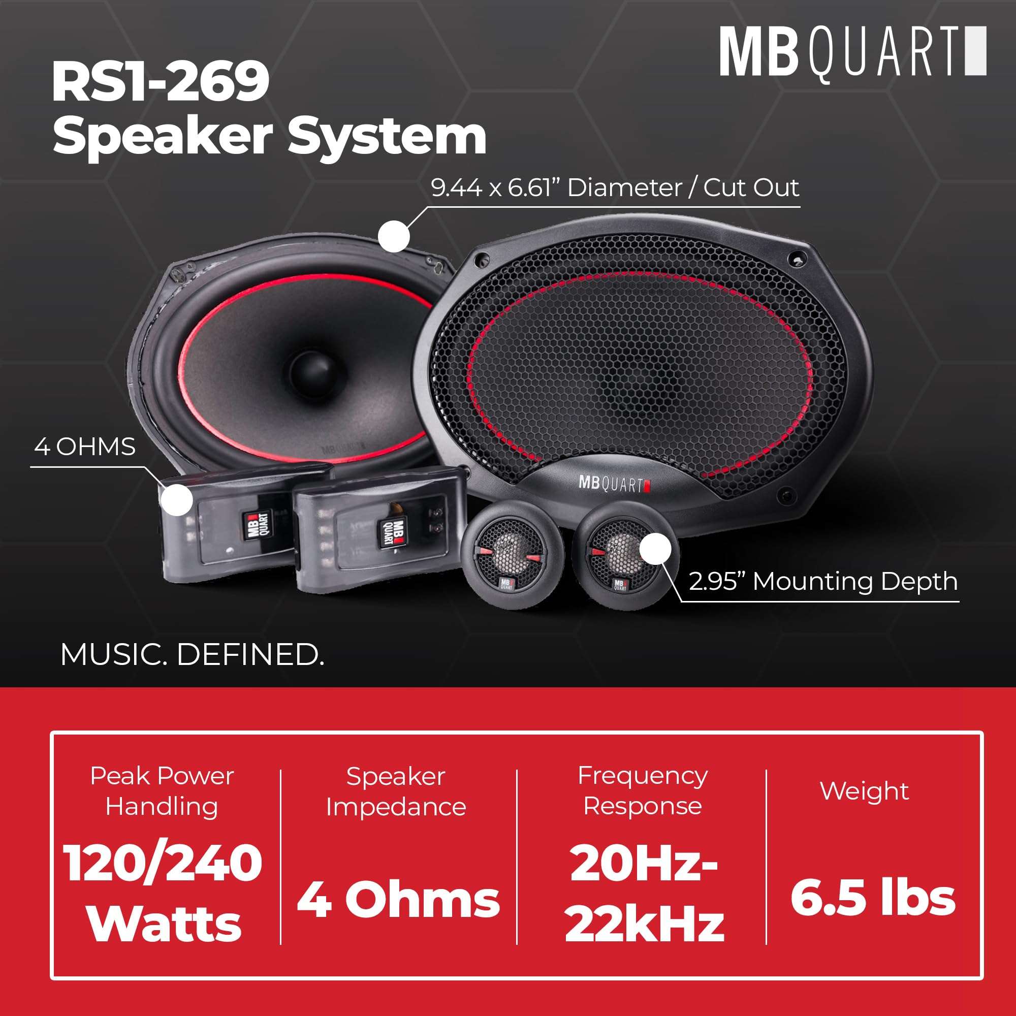 MB Quart 6"x9" Coaxial Reference Car Speaker System with Lightweight Curvilinear Design, 2-Way Audio, 240W Max Output, and Universal Fit 4