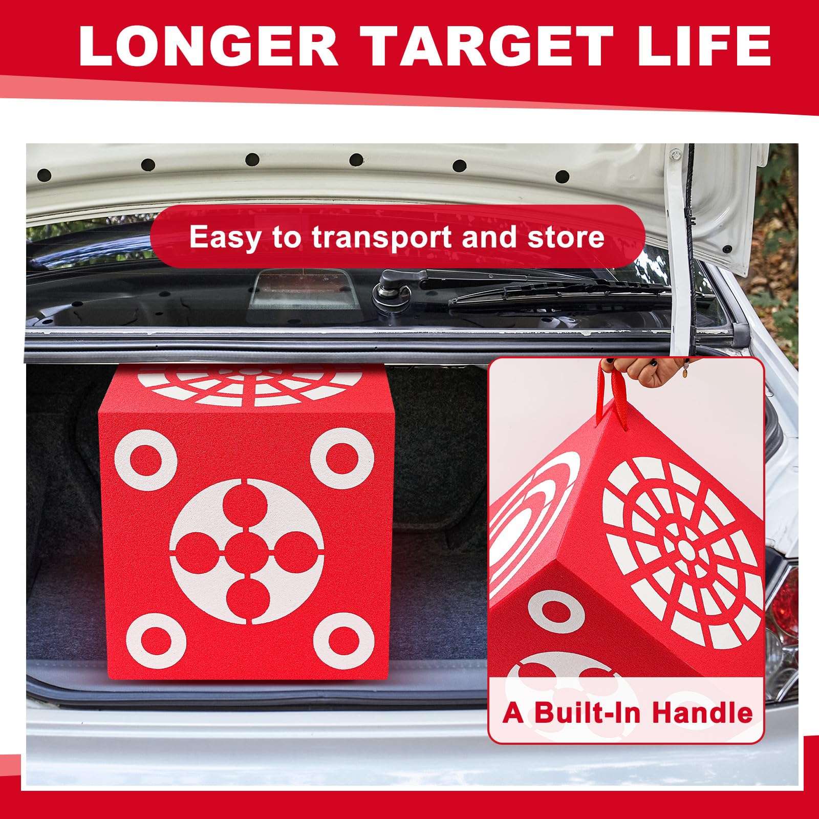 ShinyRelief Red 3D Foam Archery Target 6 Side Dice Cube Archery Target Accessories with Handle 13 x 13 x 13 Inch Lightweight Archery Block Target for Shooting Backyard Practice, Easy Arrow Removal 5