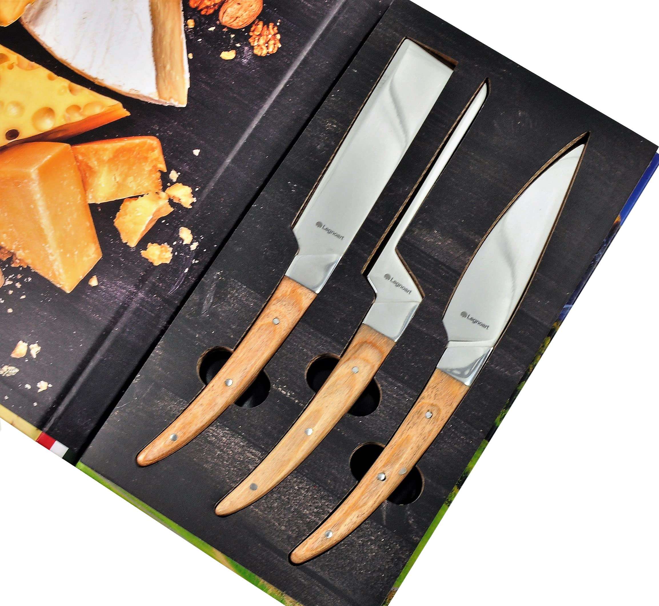 Legnoart Caseus 3 Piece Cheese Knife Set with Light Wood Handle 5