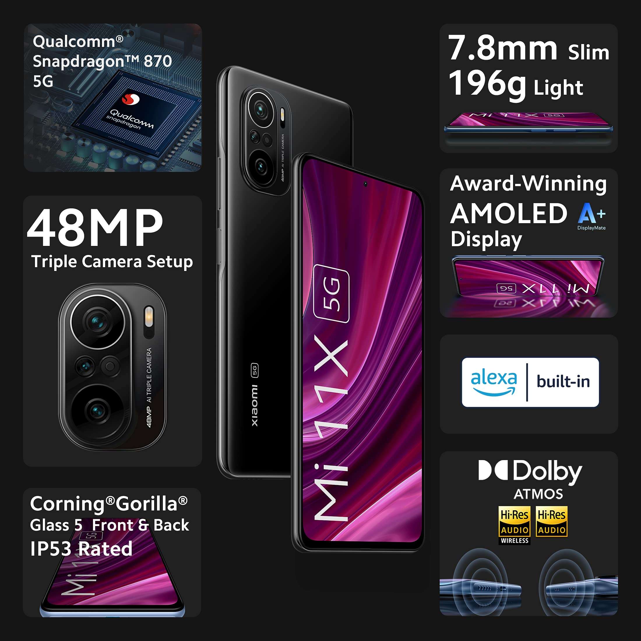 Mi 11X 5G (Cosmic Black, 6GB RAM, 128GB Storage) | SD 870 | DisplayMate A+ Rated 120Hz E4 AMOLED | 48MP Sony Sensor 3