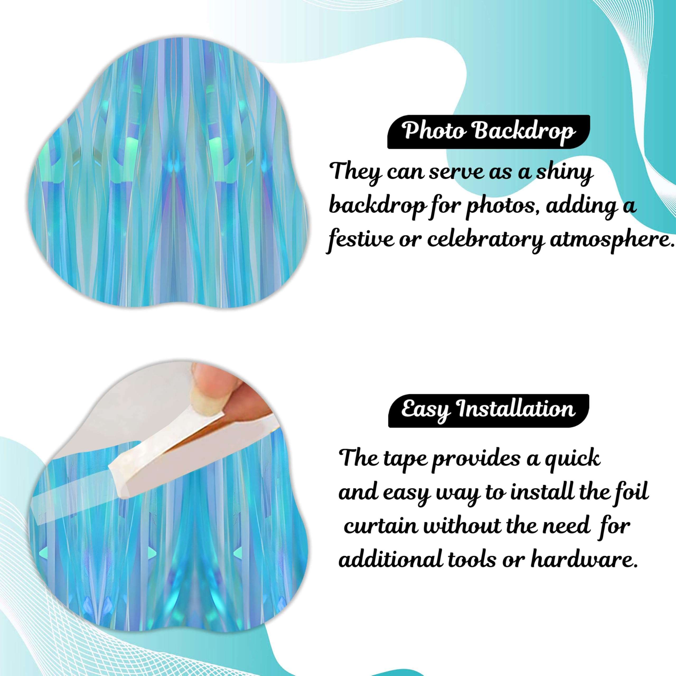 Wobbox Big 3Ft X 6Ft Foil Curtains for Birthday Decoration Items, Backdrop Curtain For Decoration, Party Backdrop Decoration, Foil Fringe Decoration for Anniversary (Magic Blue) (Pack of 5) 5