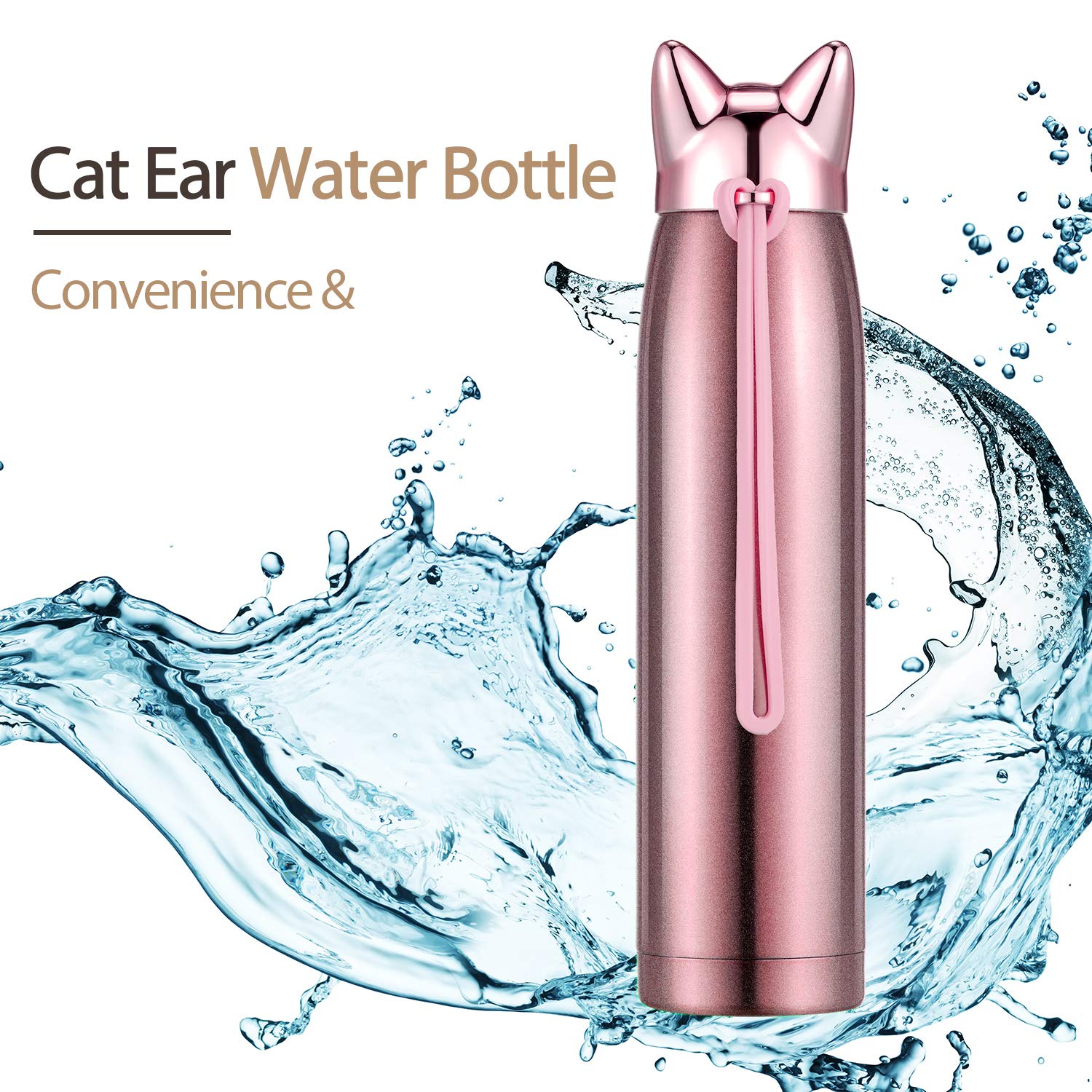 Cute Cat Water Bottle Stainless Steel Water Bottle Insulated Thermal Travel Mug Cute Vacuum Water Mug for Women and Kids (Pink) 4