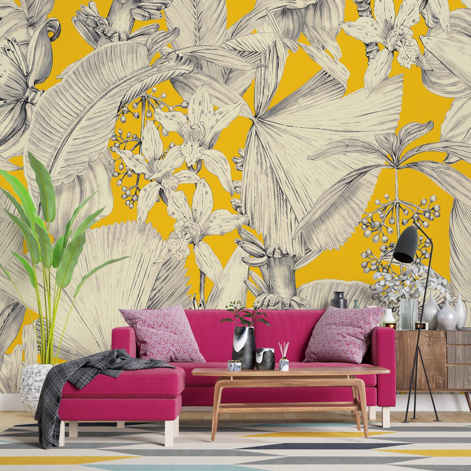 PAPER PLANE DESIGN Exquisite Tropical Leaves and Nature Wall Mural Wallpaper. Full Wall Coverage. (Ds-23) (12 X 15 FEET, Canvas Texture - SELF Adhesive)