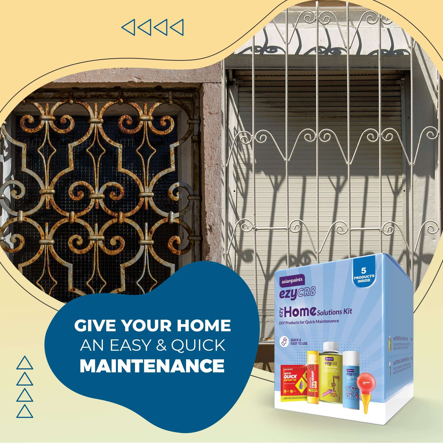 Asian Paints ezyCR8 ezy Home Solutions Kit containing 5 DIY Products for Quick Home Maintenance - Trugrip White Glue, Glue Stick, Loctite Quick Instant Fix, Metal Polish & Multi-Use Spray 4