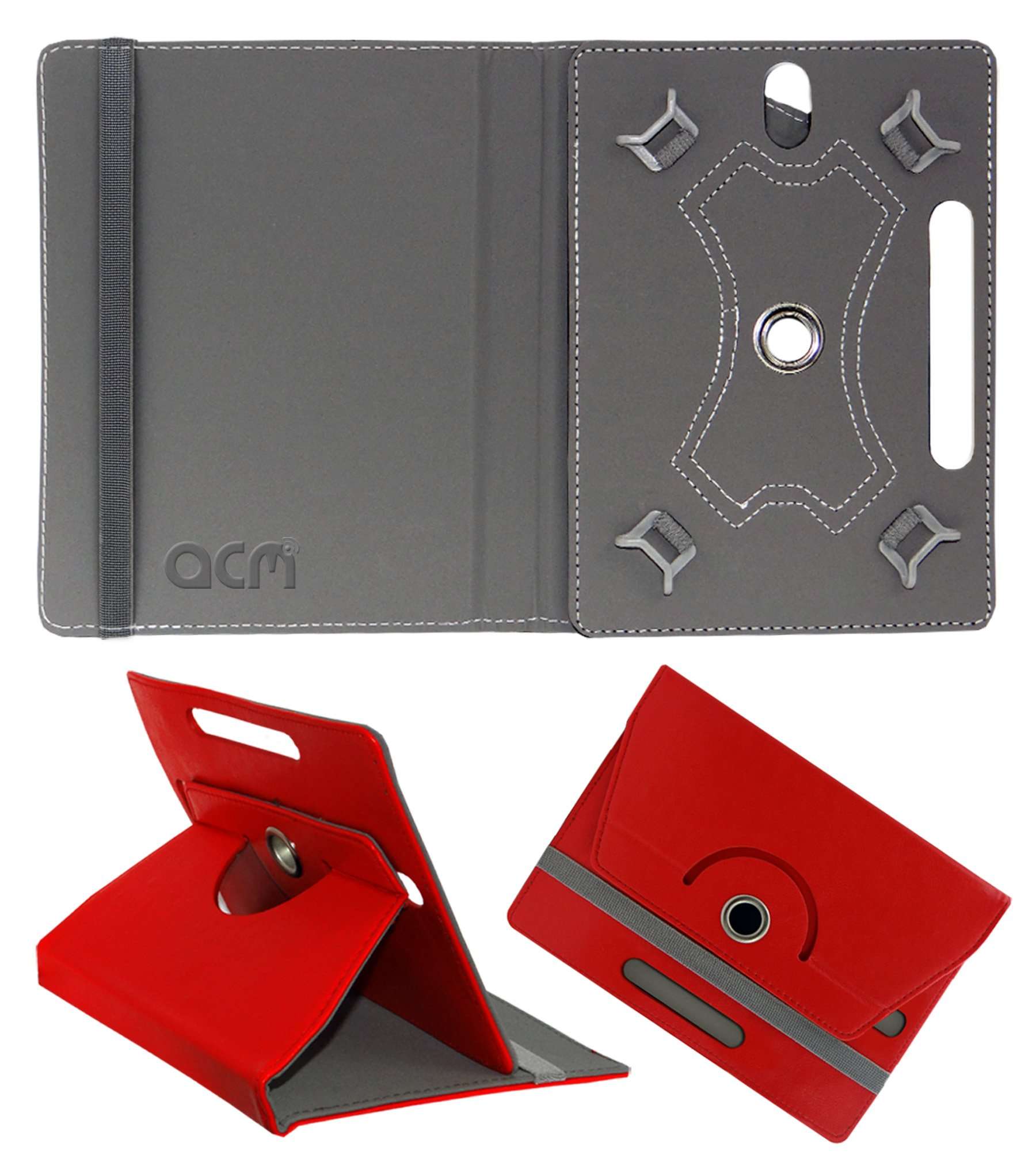 Acm Rotating Leather Flip Case Compatible with Iball Slide Avid Tablet Cover Stand Red 2
