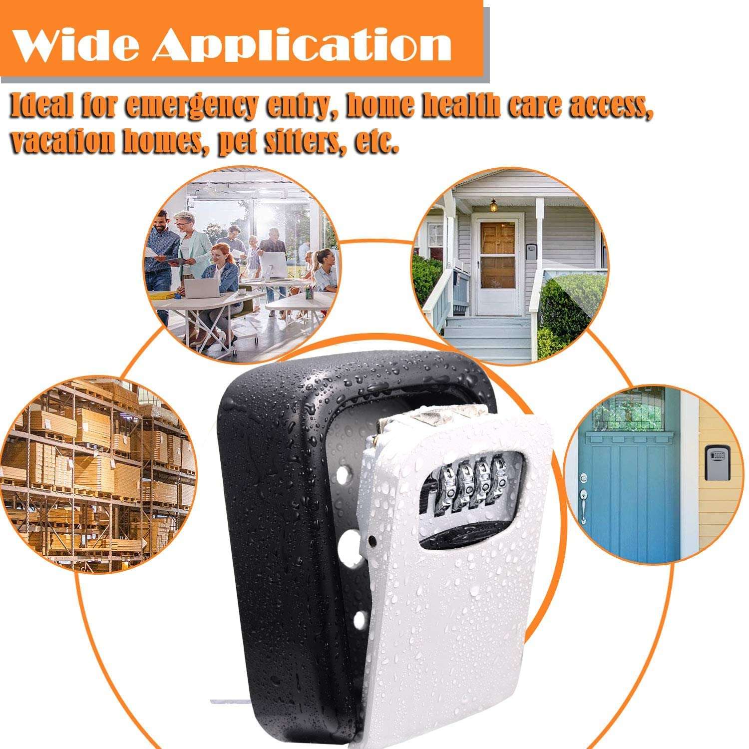 PREMVATI Security Key Lock Box, 4-Digit Combination Waterproof Portable Key Storage Lockbox Wall Mount 5 Key Large Capacity for House Key, Special Car Key, ID Card, Rectangle shape, Black & Silver 6