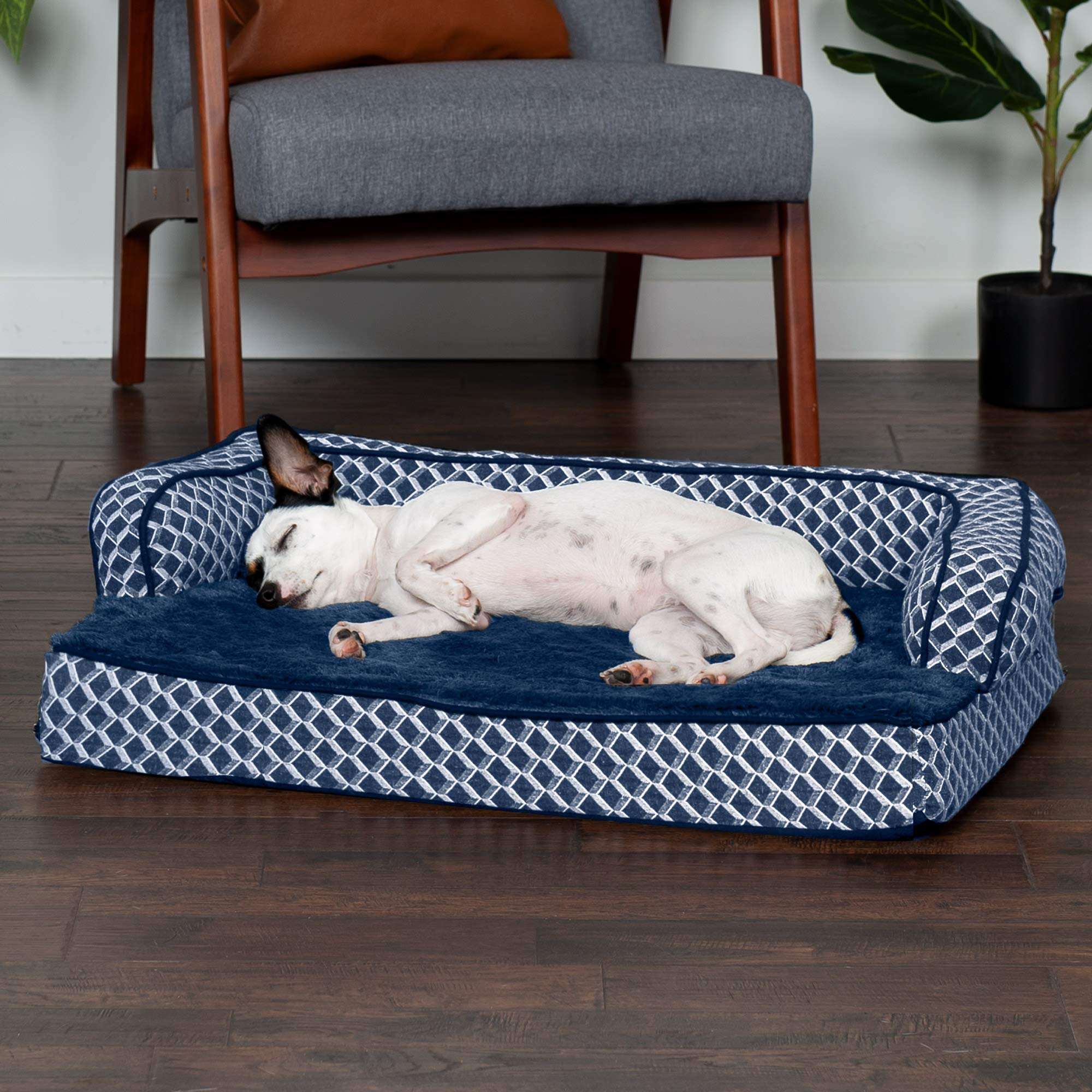 Furhaven Pet 46336255 Medium Plush & Decor Comfy Couch Orthopedic Sofa-Style Pet Bed, Diamond Blue 3
