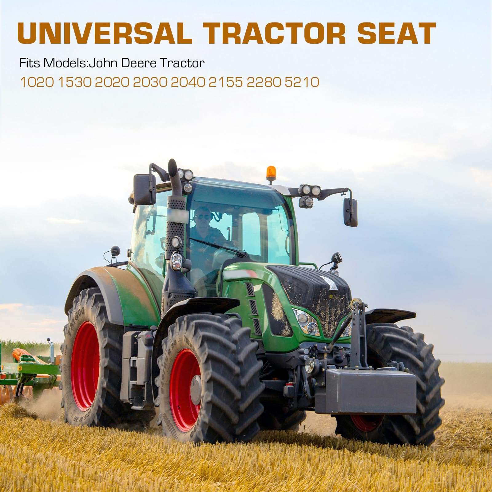 Yellow Universal Adjustable Tractor Suspension Seat with Tilt Waffle Style Fits for John Deere 1020 1530 2020 2030 2040 2155 2280 5210 Shock Absorption Alloy Steel PVC 3