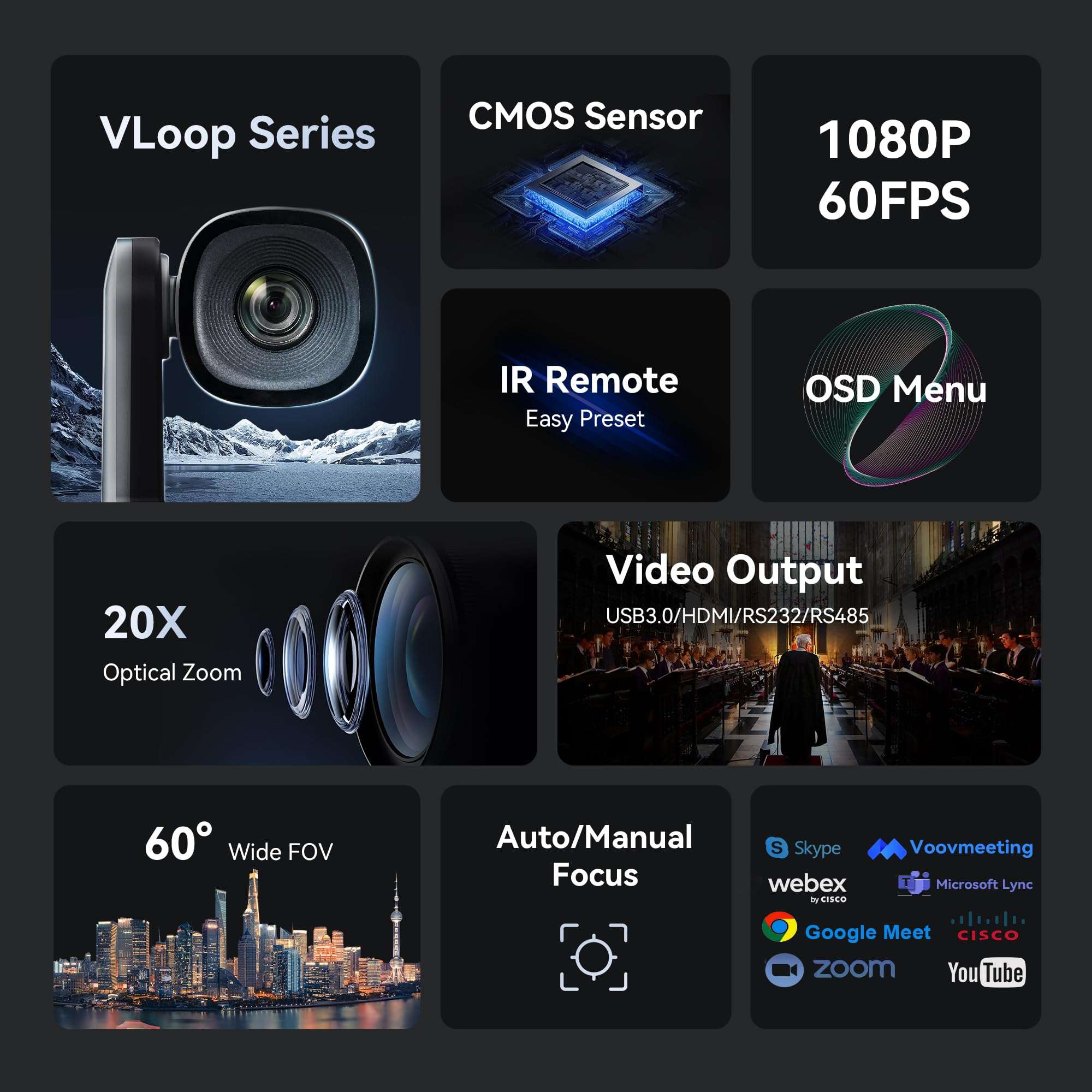 Tenveo VLoop PTZ Camera with 20X Optical Zoom Wide View Angle USB3.0/HDMI Works with Zoom Skype Teams FHD 1080P for Video Conference Red Dot Design Winner (VL20H) 3