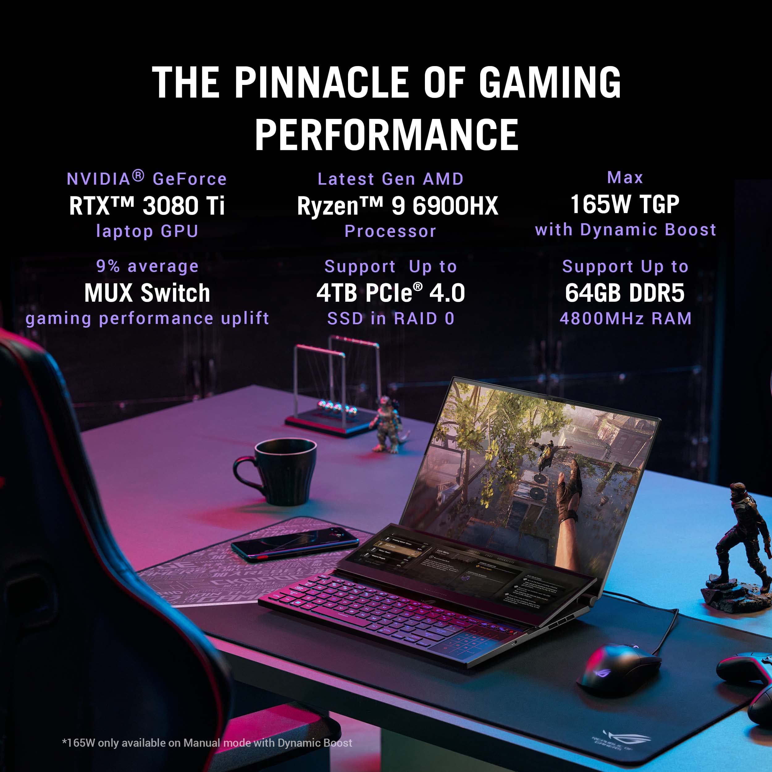 ASUS ROG Zephyrus Duo 16 Dual Screen Laptop, 16" (40.64 cm) UHD+/FHD+ 120Hz/240Hz/3ms, AMD Ryzen 9 6900HX, 16GB RTX 3080 Ti, Gaming Laptop (32GB/2TB SSD/Win 11/Office/Black/2.55 Kg), GX650RXZ-LB226WS 4