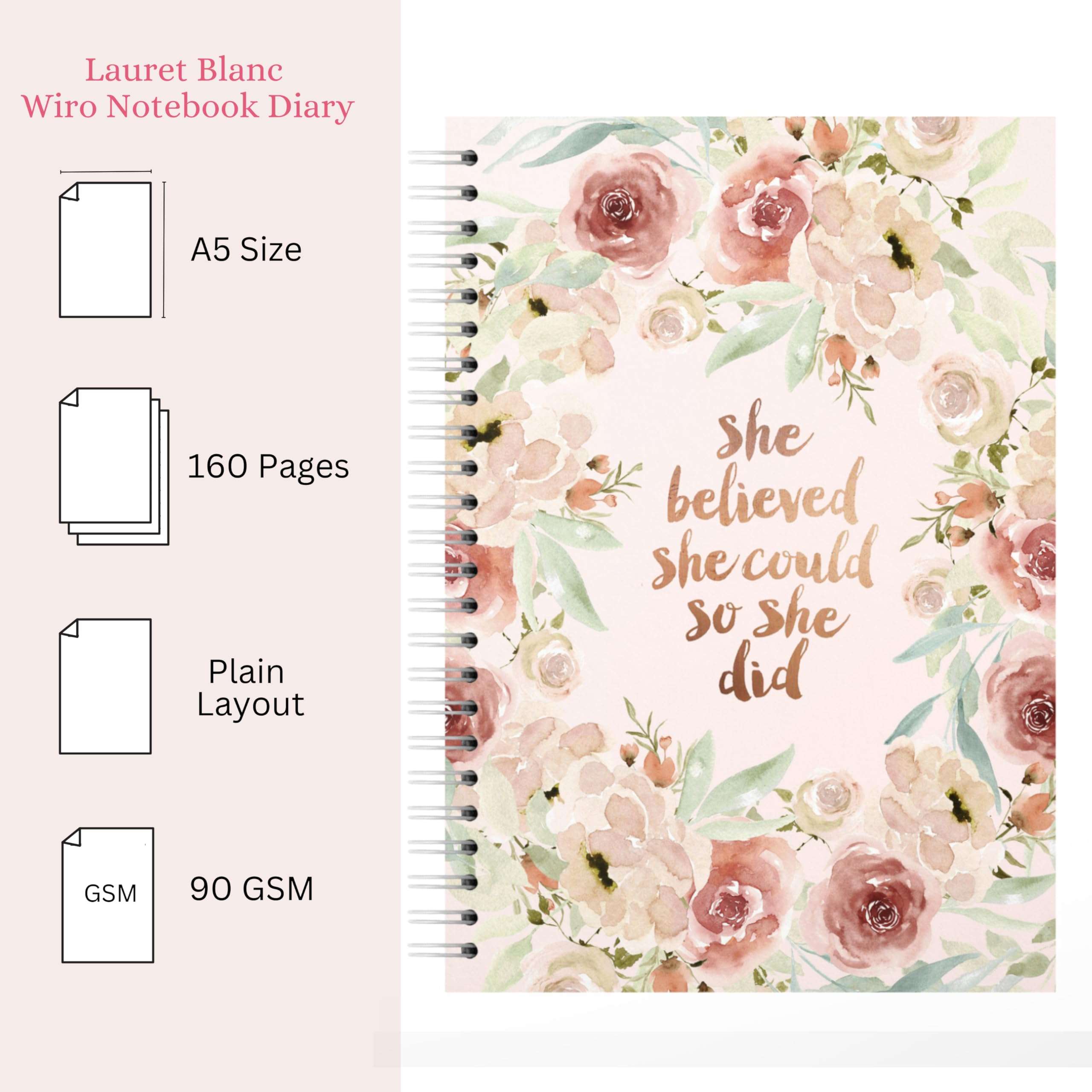 LAURET BLANC Spiral Notebook Journal Unruled- A5 Size, 160 Plain pages, 90 GSM Natural Shade, Softcover (Style 8)… 4