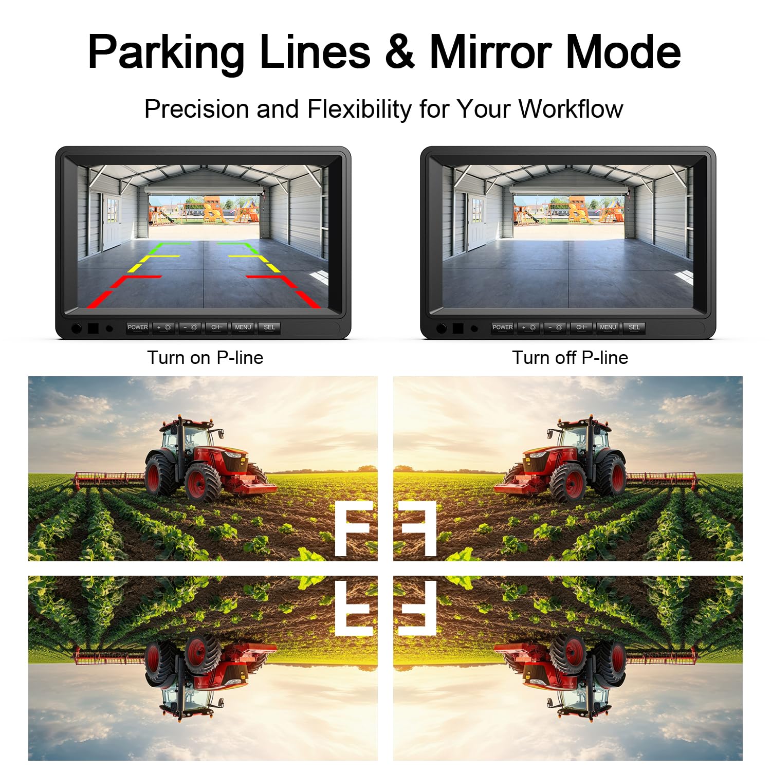 Fookoo 7" HD 1080P Wired Backup Camera System, IP69 Waterproof Vibration-Proof Rear View Camera IR Night Vision Dual Split Screen for Tractor/Excavator/Truck/Skid Steer/Harvester/Caravan - DY701 6