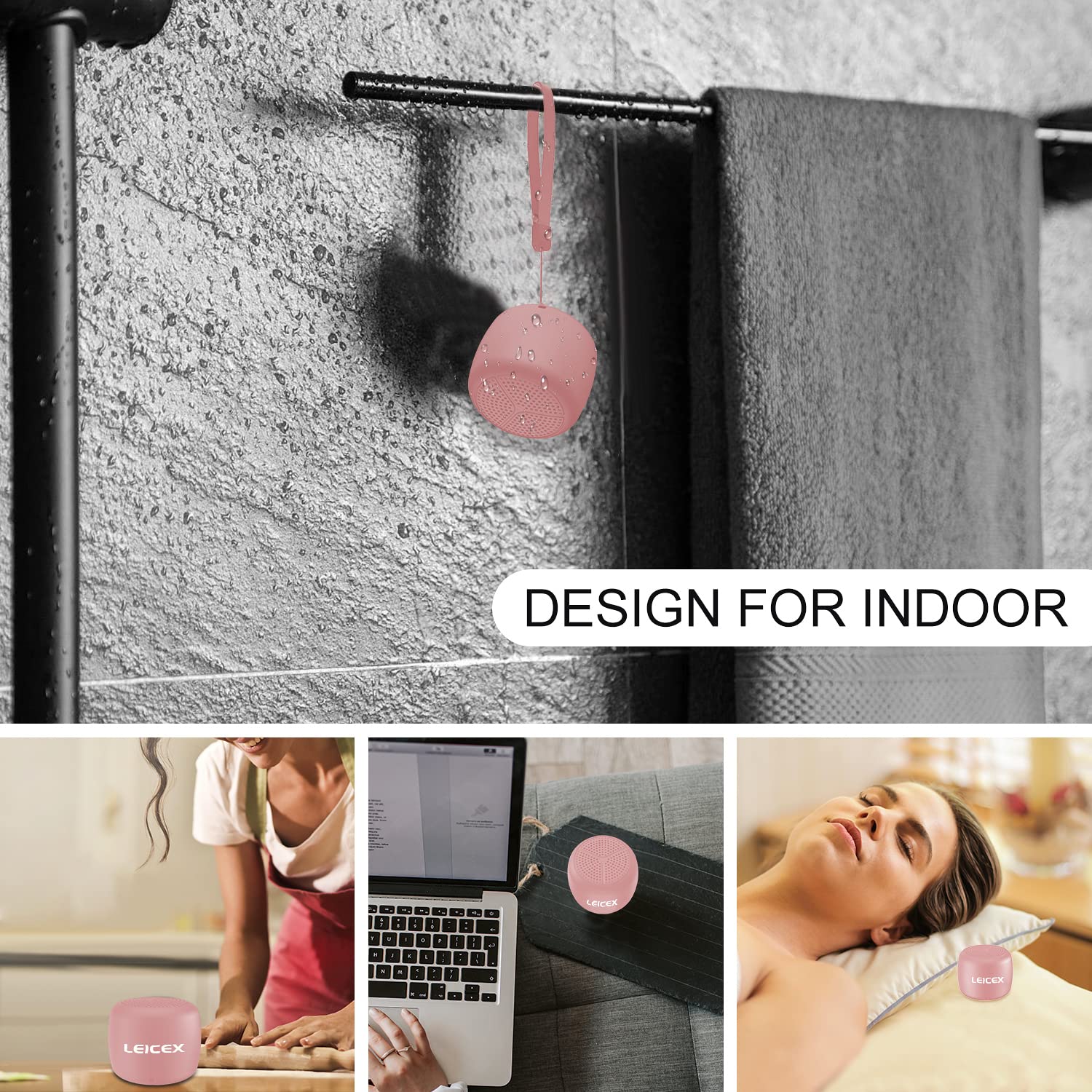 LEICEX Portable Mini Bluetooth Speaker, IP67 Waterproof, Perfect Mini Speaker for Shower, Travel, Room, Bike, Car (Pink) 5
