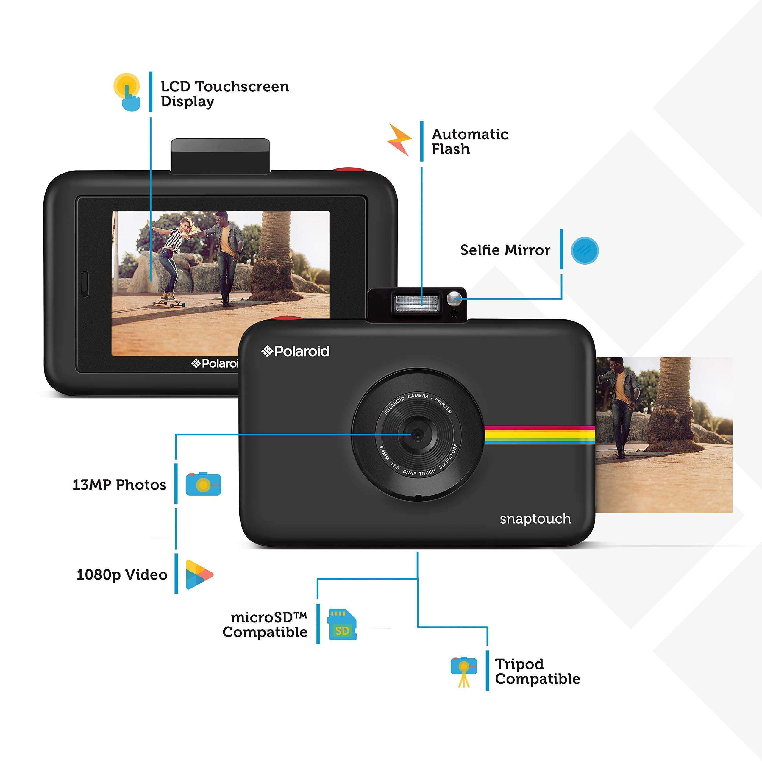 Zink Polaroid SNAP Touch 2.0 – 13MP Portable Instant Print Digital Photo Camera w/ Built-In Touchscreen Display, Black 2