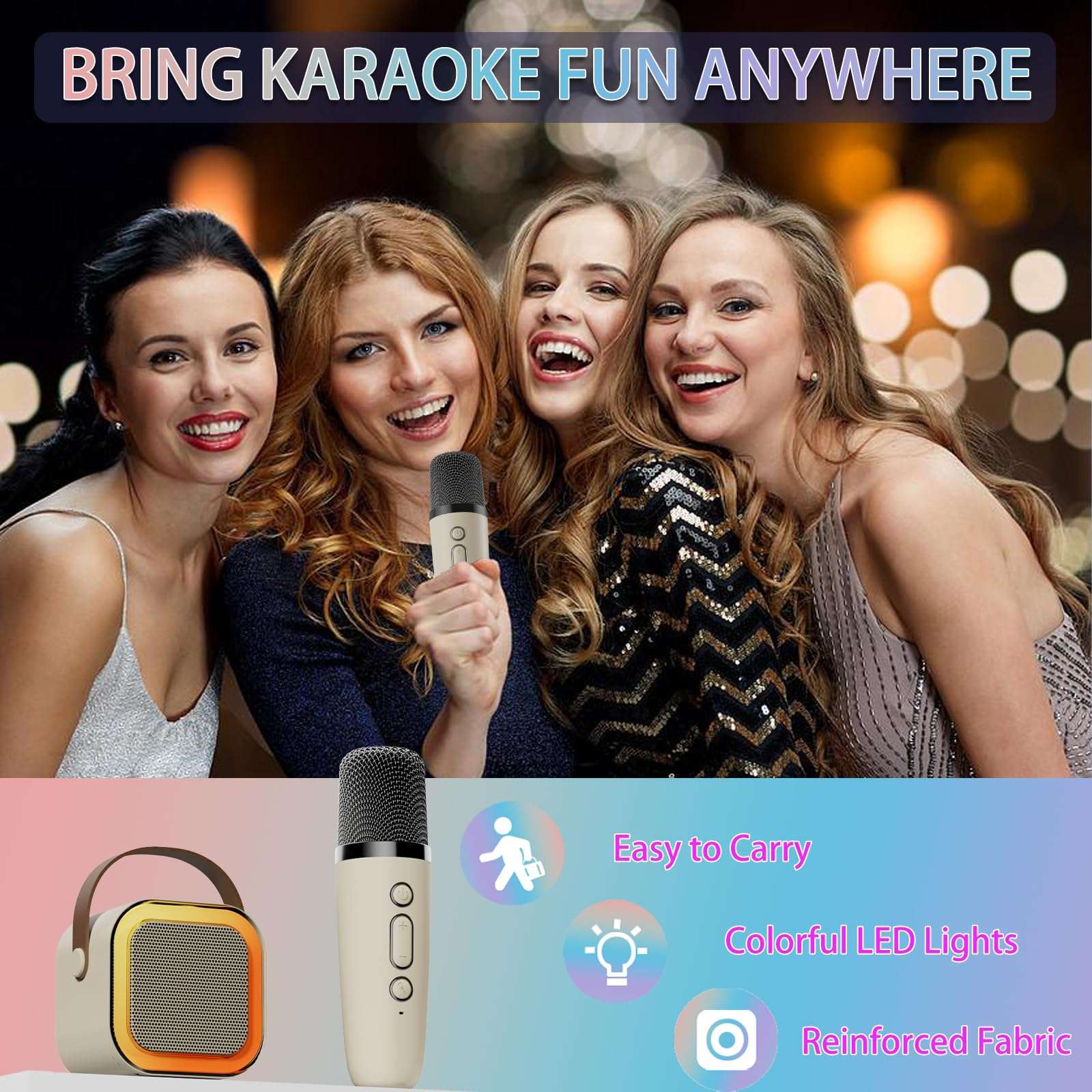 Mini Karaoke Machine for Kids Adults, Portable Bluetooth Karaoke Speaker with 2 Wireless Microphones, Ideal Gifts for Girls Boys Age 4-12+, Perfect for Birthday Parties, Home, Outdoor 3