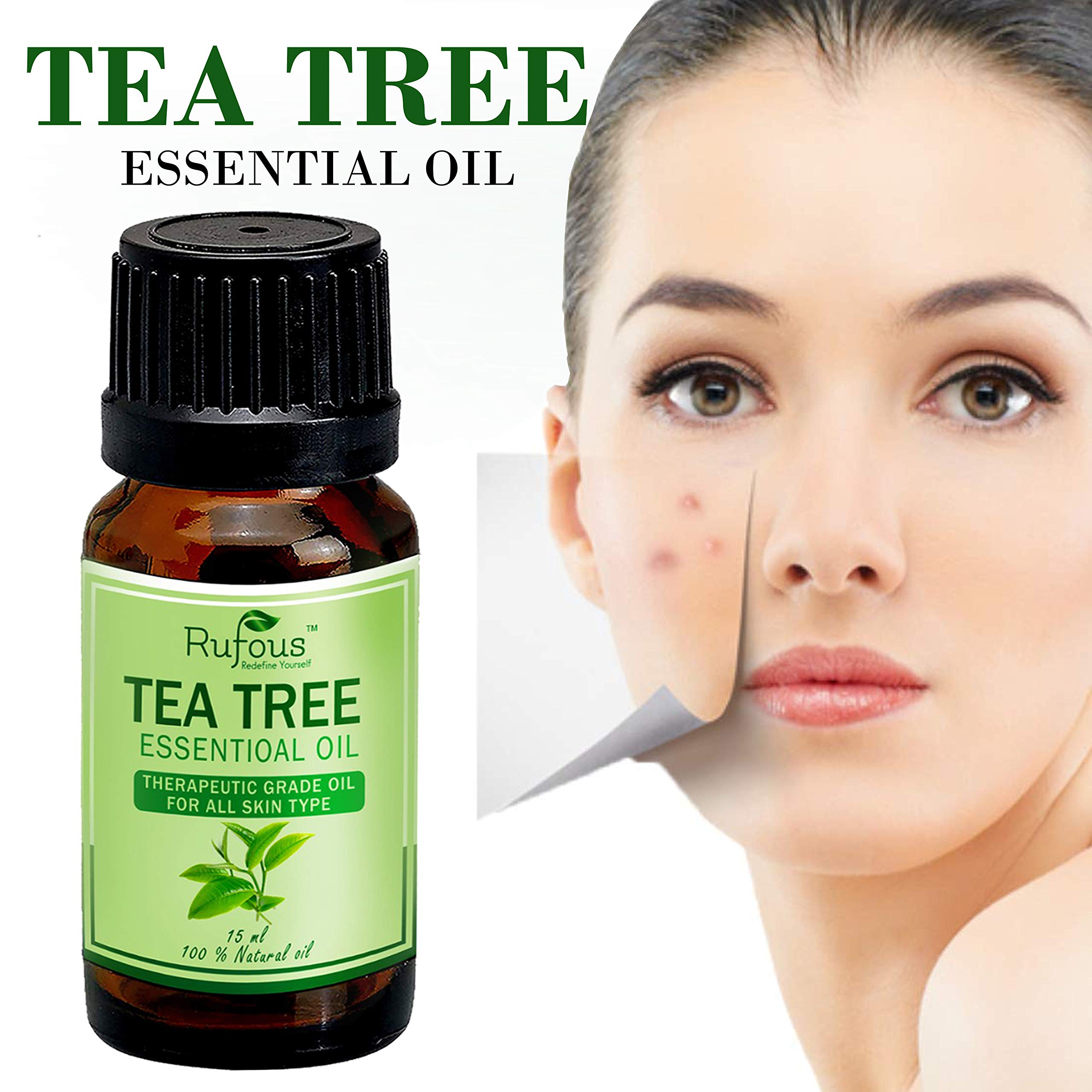Rufous® Pure Tea Tree Oil For Aromatherapy - Tea Tree Essential Oil For Skin, Face, Hair, Pimples, And Acne Care - 100% Organic Remedy for Anti Dandruff, Stress, And More - 15ml 5