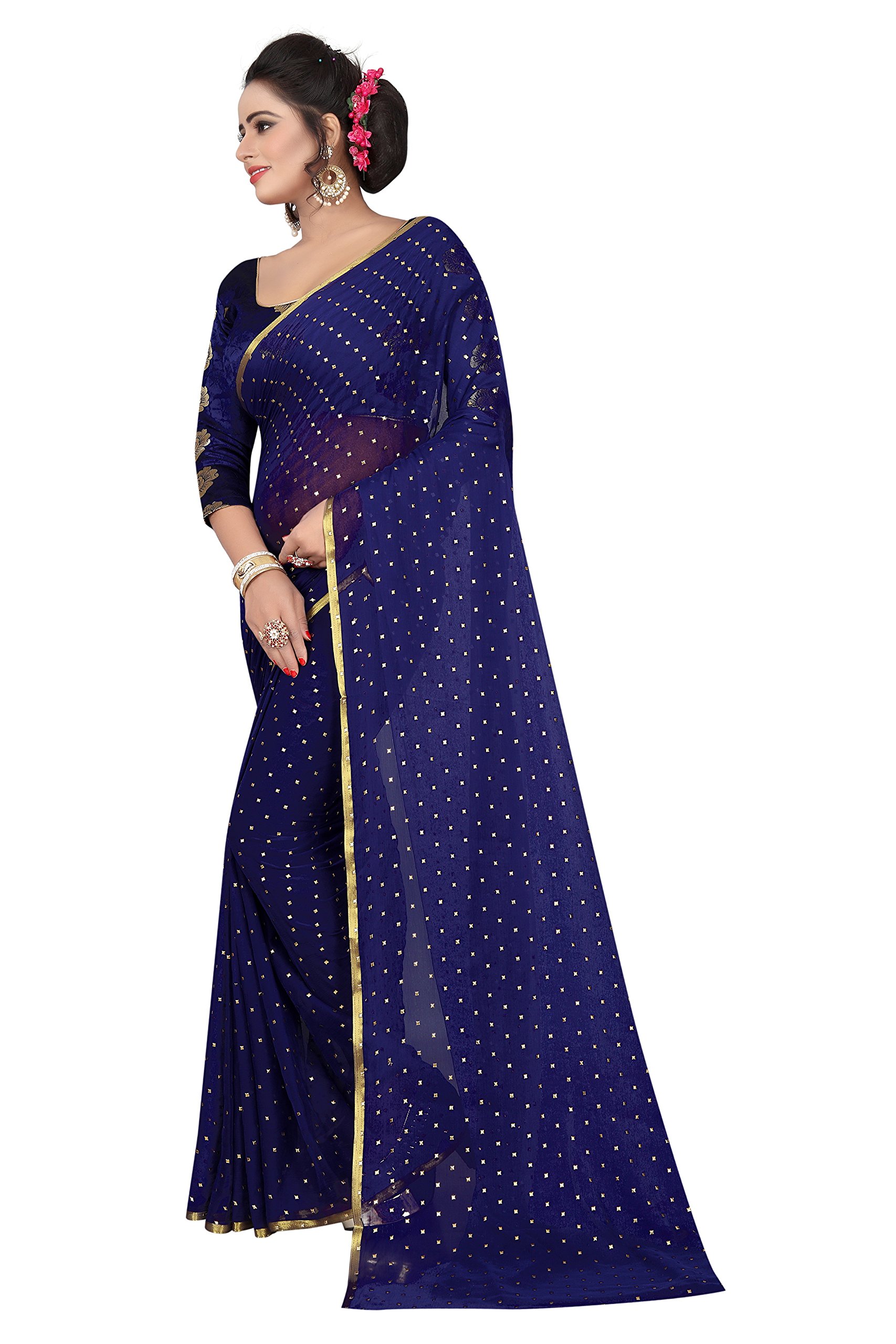 PerfectBlue Women's Khadi Saree (KalamKaranVariation_DarkBlue) 3