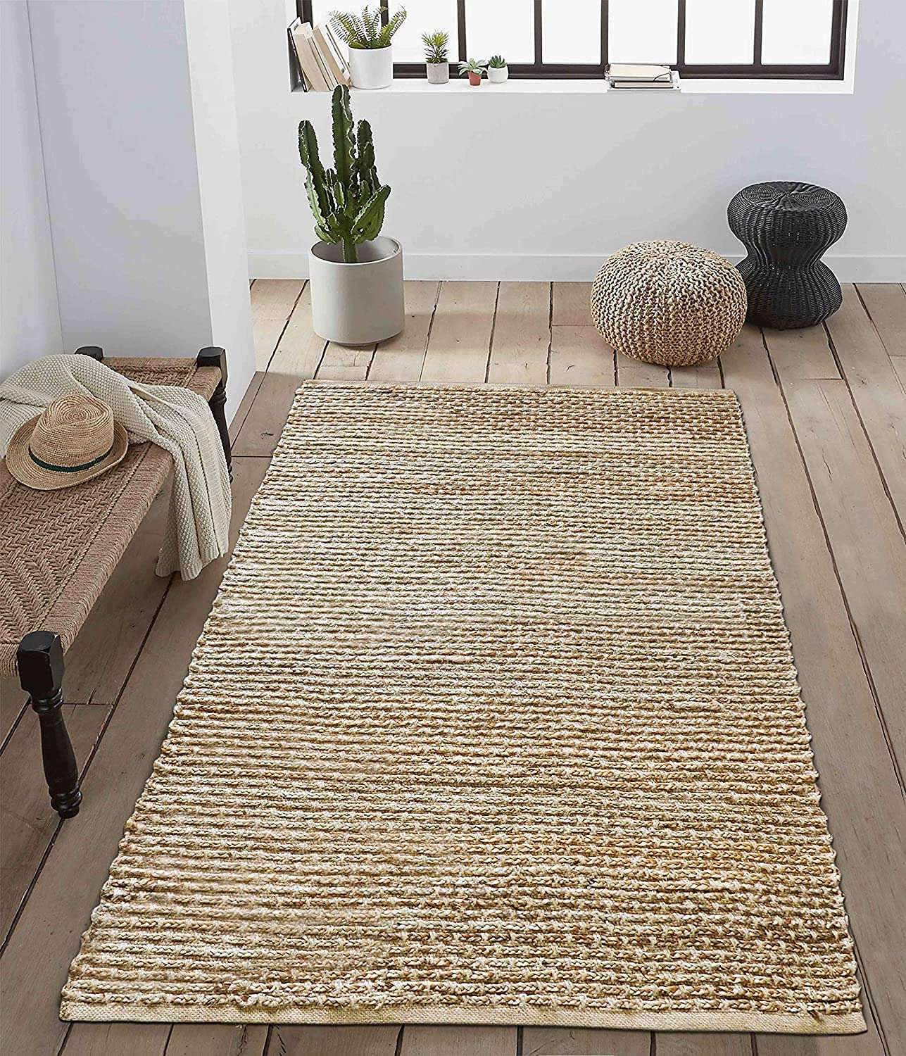 THE HOME TALK Natural Handcrafted Braided Jute Rug - 90X150CM|Traditional Carpet for Living Room,Kitchen,Entryway,Bedroom,Dining Room|Rustic Bohemian Decor|Durable,Anti-Skid Carpets for Centre Table 1