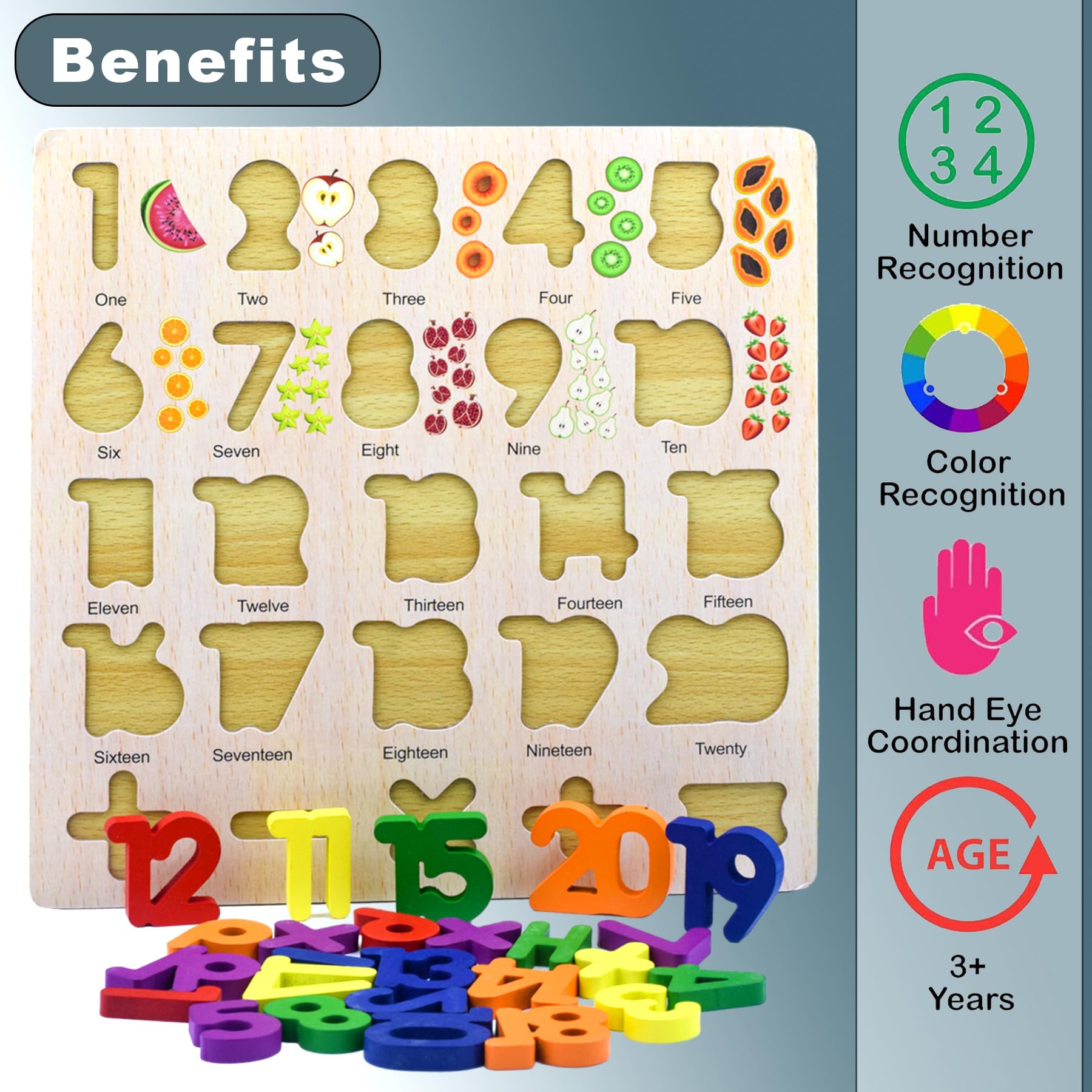 WISHKEY 3D Wooden Capital Alphabet & Number Board Puzzles with Pictures,Set of 2 Montessori Educational Learning Letters Toy for Pre Schooler Kids Boys & Girls(Pack of 2, Multicolor) 4