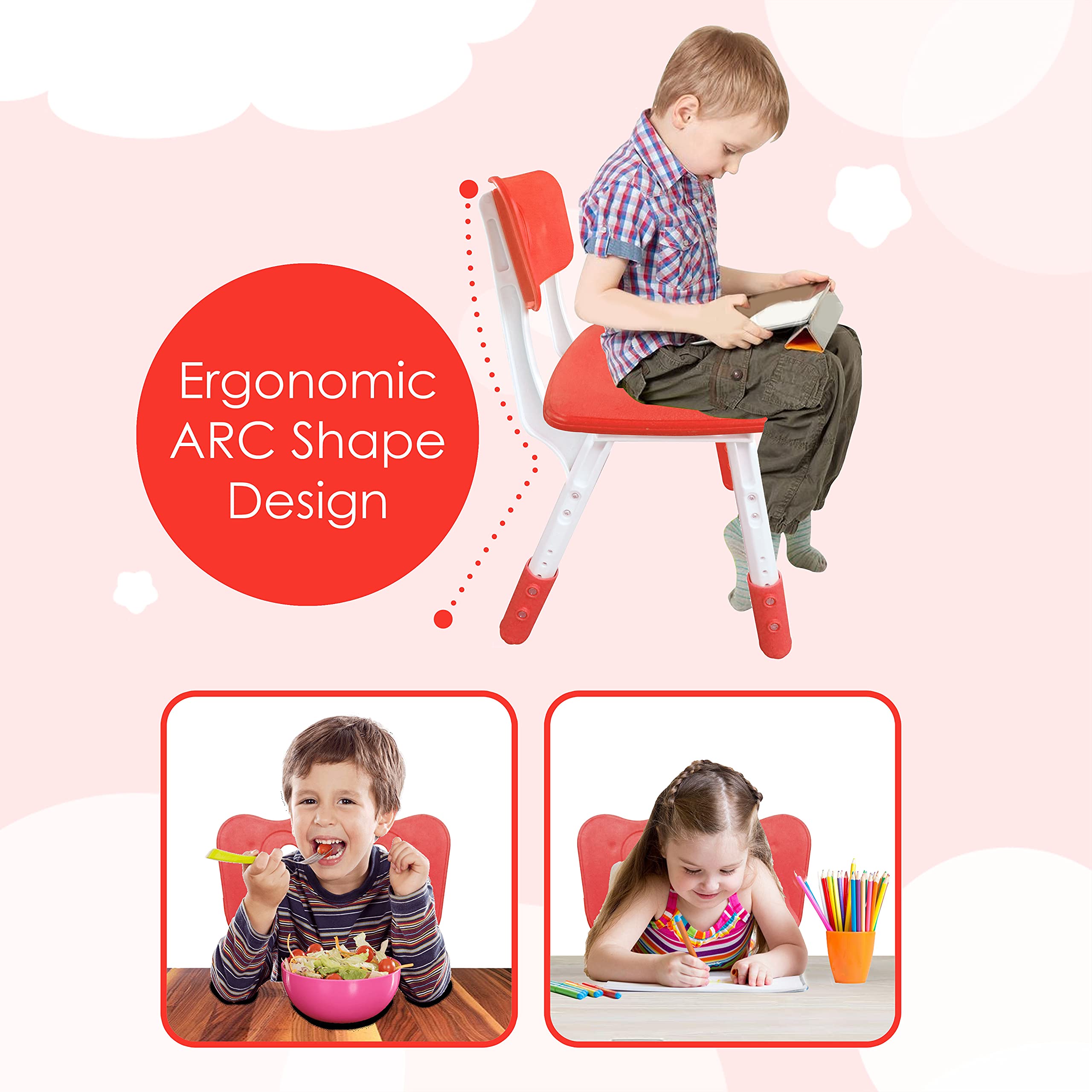 Sunbaby Kids Chair (Height Adjustable/Flexible) Strong Frame, Study Chairs, Portable, Kids Furniture Broad Wide Seating, Correct Posture Supports Back Ergonomic Design (RED) 4