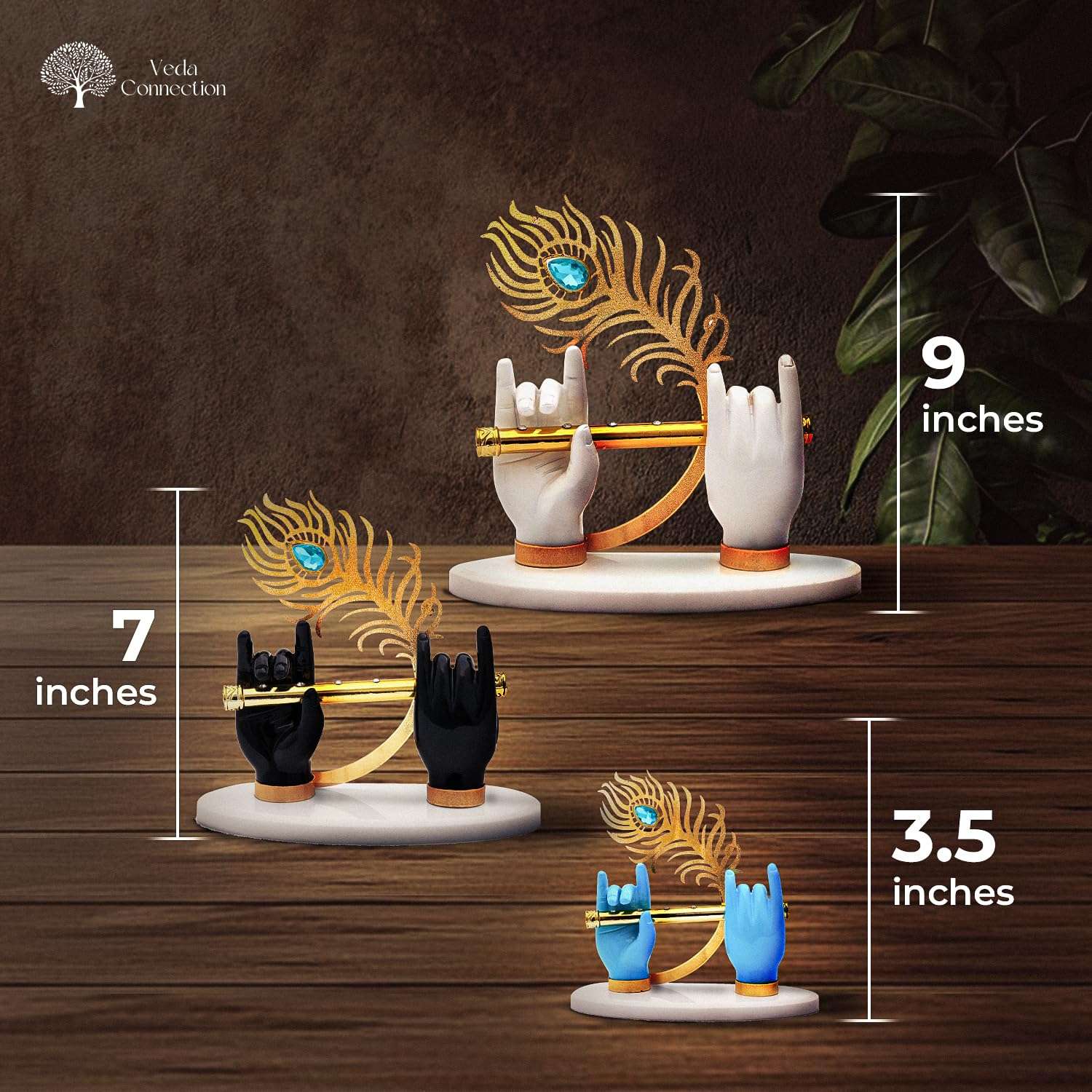 Gold Plated Krishna Hand with Flute Idol for Car and Home from Veda Connection | Lord Krishna Decor | Elegant Spiritual Gift for Pooja & Festivals | Premium Finish & Durable Design (White, 3.5 inches) 5