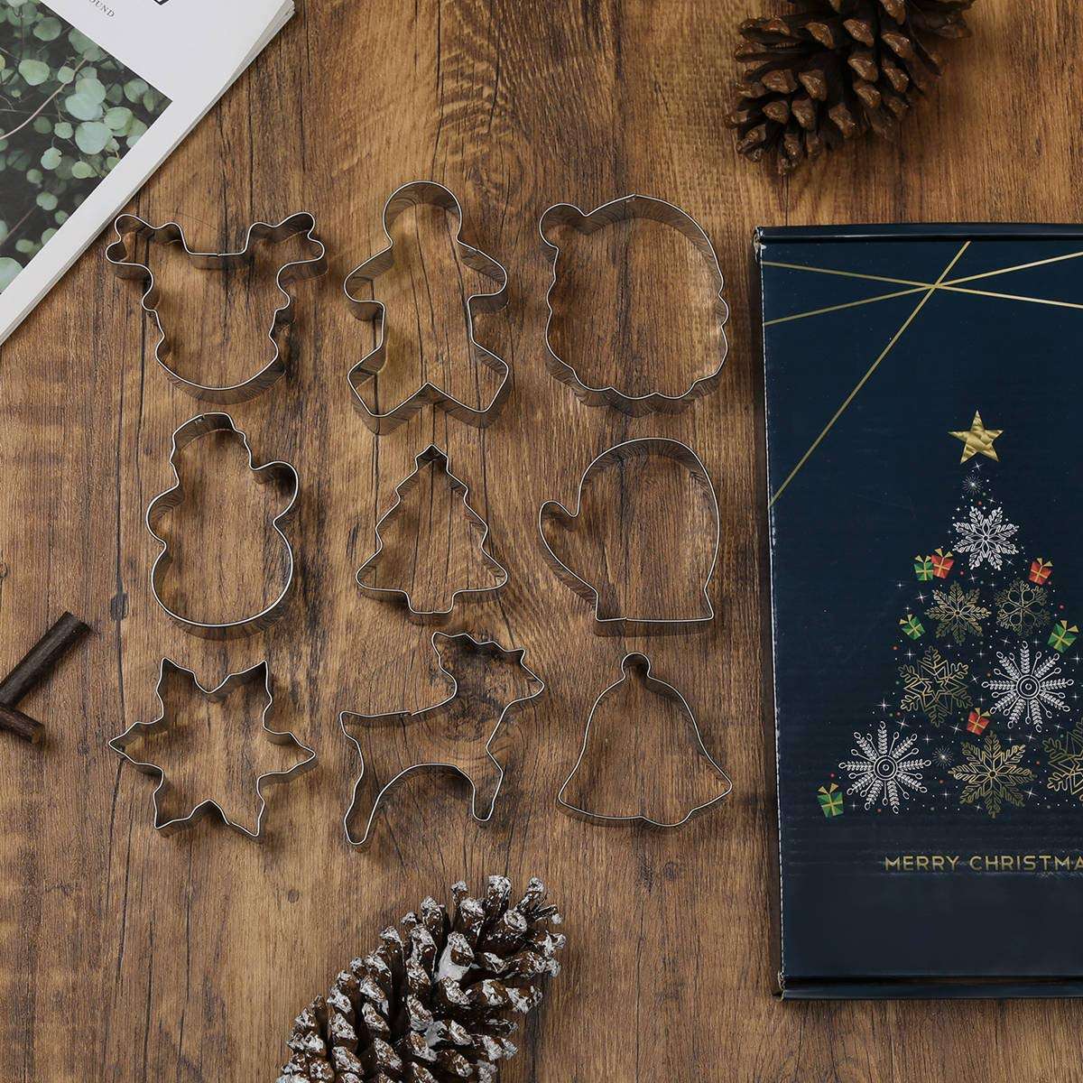 Christmas Cookie Cutters Set of 9 - Star Tree Angel Bell Stocking & More Shapes Stainless Steel 4