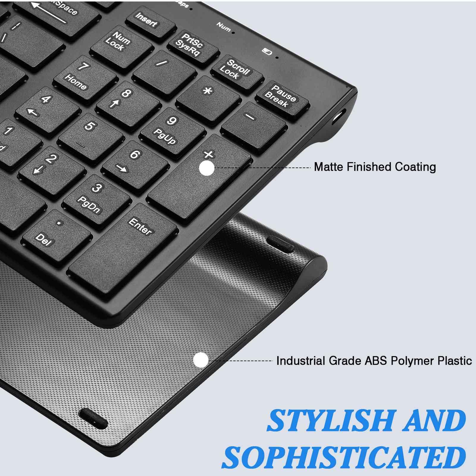 Rechargeable Wireless Keyboard Mouse, UrbanX Slim Thin Low Profile Keyboard and Mouse Combo with Numeric Keypad Silent Keys for Infinix Note 10 Pro NFC - Black 5
