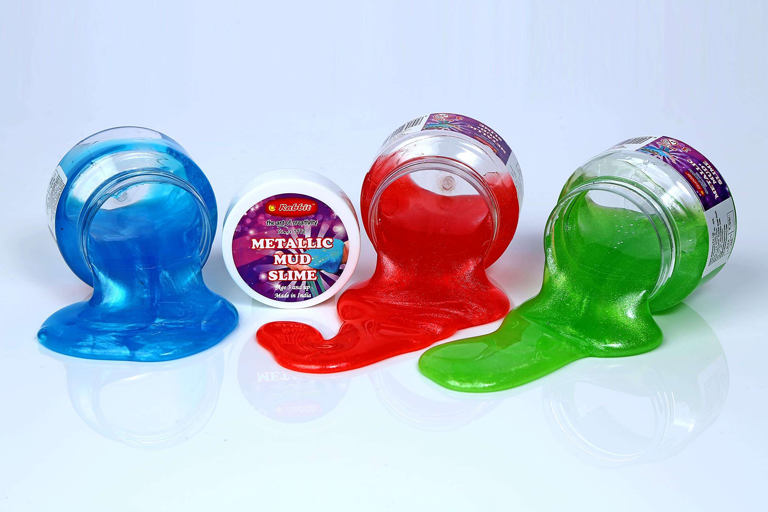 Rabbit Sparkle Metallic Slime 100g + Crystal Slime 100g + Neon Mud Slime 100g Combo of 4 for Kids|Slime for Kids|Slime|Child Safe Slime Set|Play Slime for Kids Boys Girls|Slime|Age 3+ 6