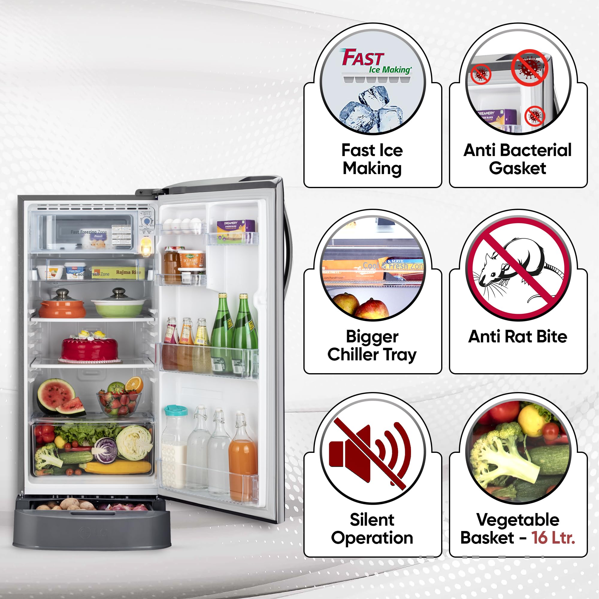 LG 185 L, 5 Star, Smart Inverter Compressor, Direct-Cool Single Door Refrigerator (GL-D201APZU.BPZZEBN, Shiny Steel, Base stand with drawer & Fast Ice Making) 5