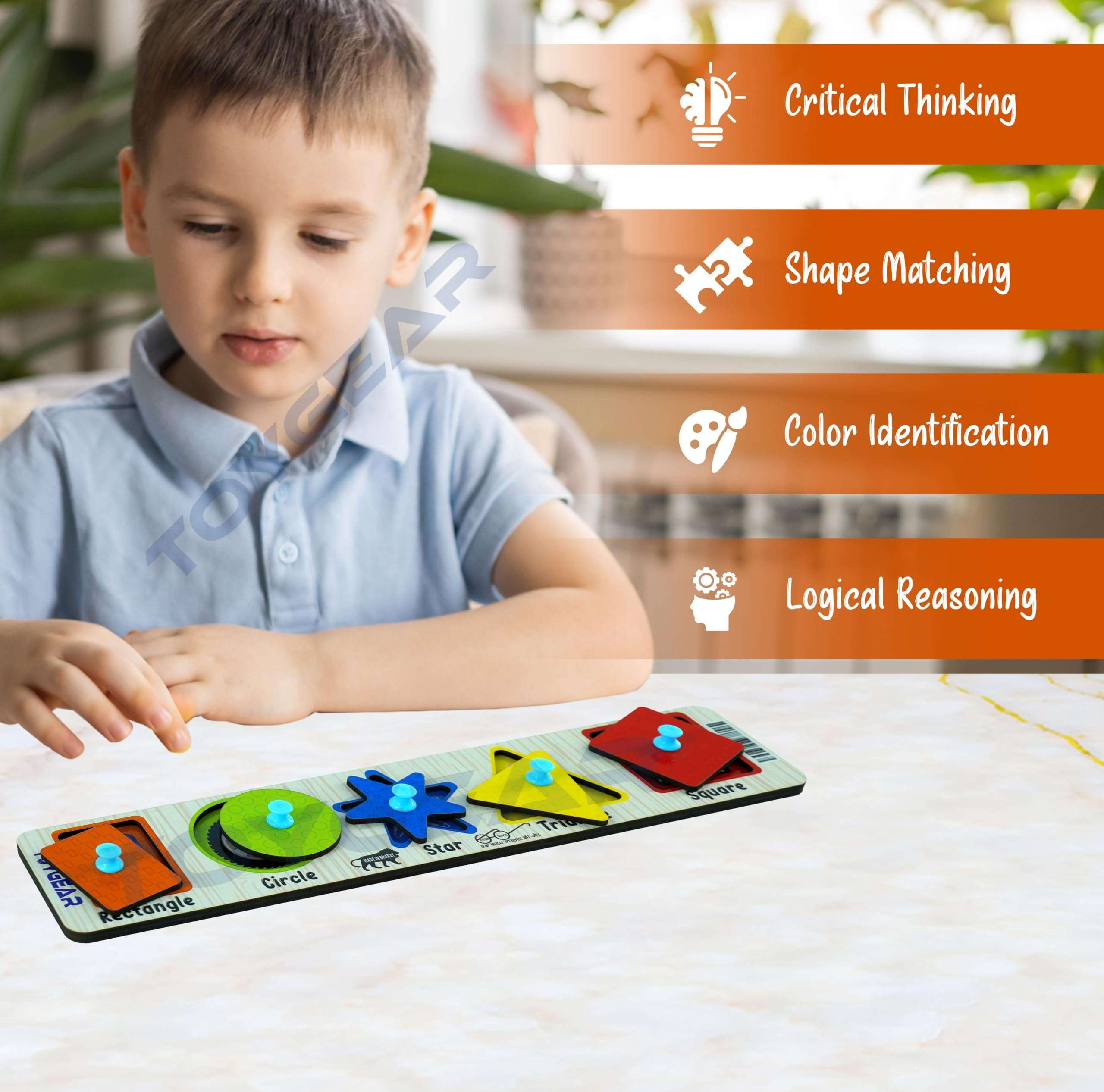 Toygear Geometric Shapes Toys Wooden Learning Toys Puzzle for Brain Training/jorky Cutting Puzzle for Home/School/Non-Toxic/Education Memory Games for Baby Boy and Girl, Eco Friendly 5