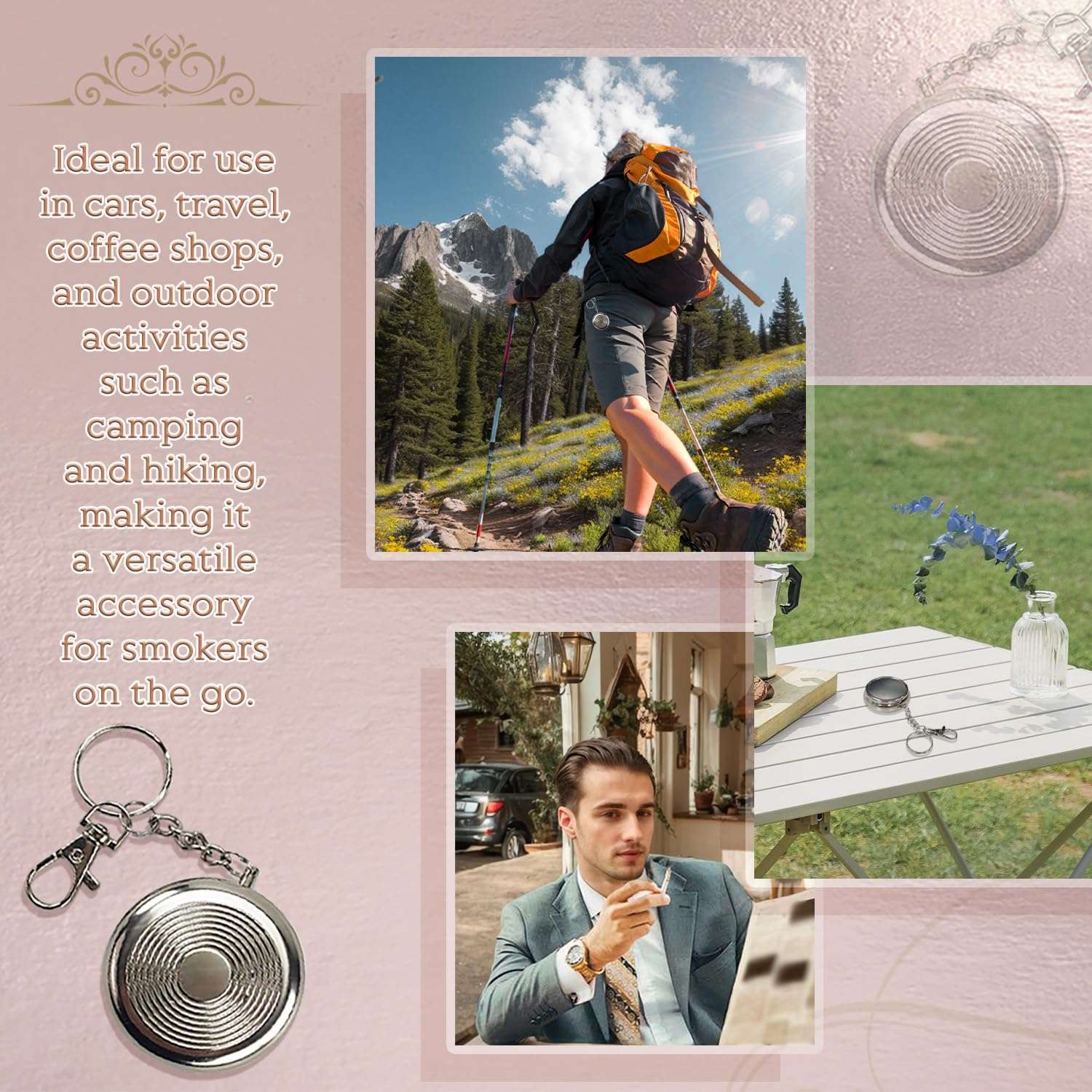 BOROLA Portable Mini Metal Ashtray with Keychain, Pop-Up Design Stainless Steel Pocket Ashtray with Lid and Cigarette Snuffer, Compact Travel Ash Holder for Outdoor, Car and Home Use 6