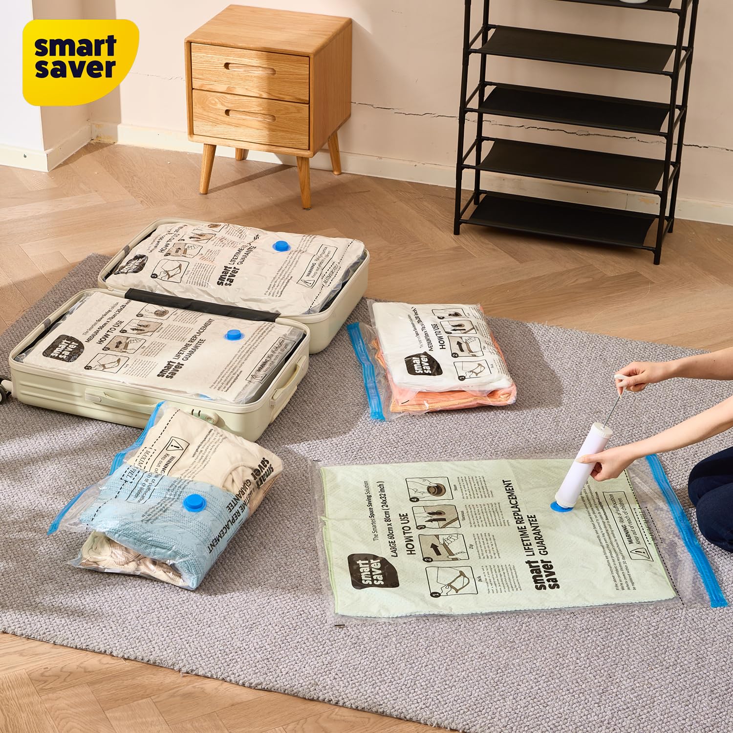 Smart Saver PA,PE 5 Pack (NO HANDPUMP INCLUDED) Medium Size Reusable Ziplock Vacuum Storage Space Saver Bags For Clothes, Blankets, Quilts, Home Organising, Under Bed Storage Solutions, Multicolor 6