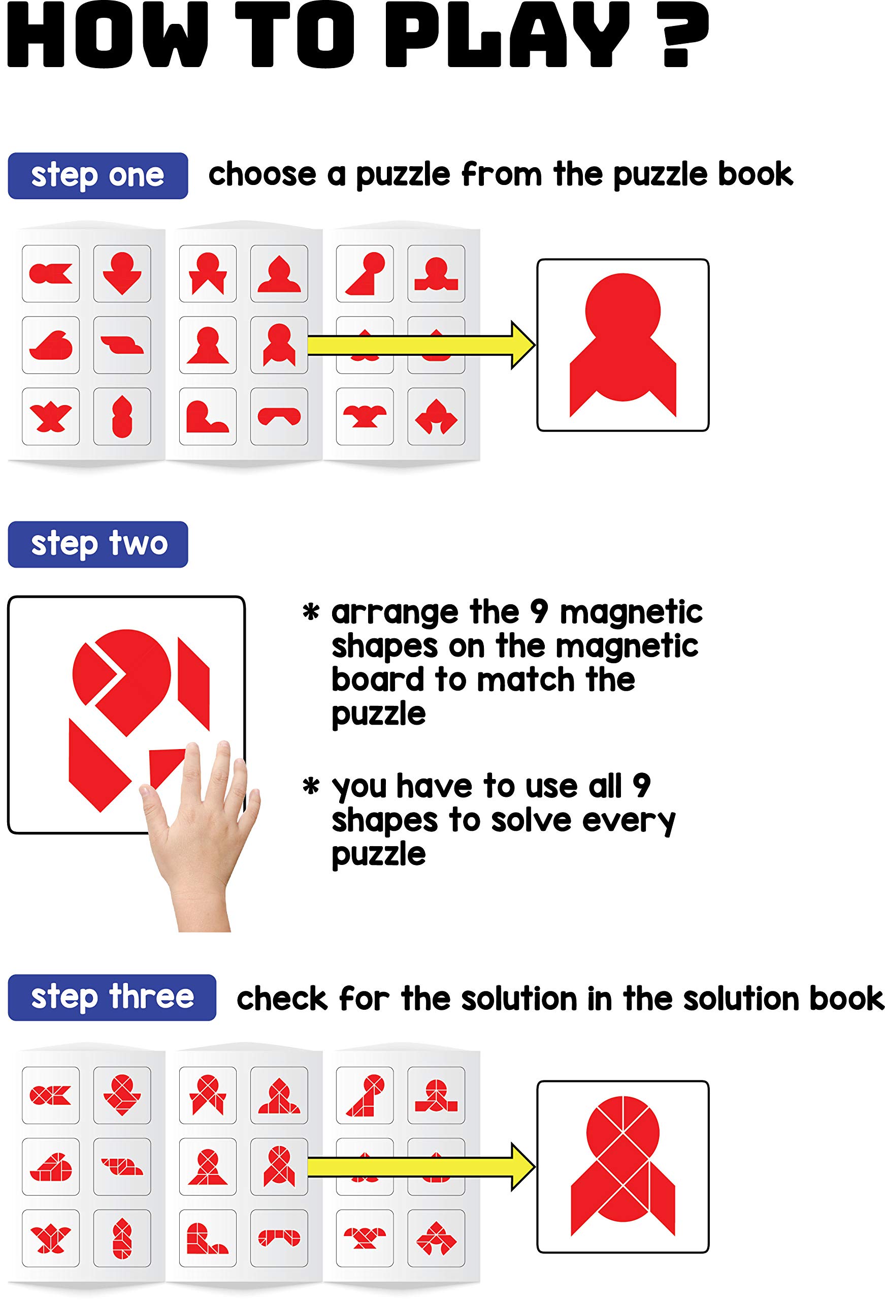Magnetic Brain Games - with 18 double sided magnetic shapes, Magnetic board, 112 puzzle book, 112 solution book 5