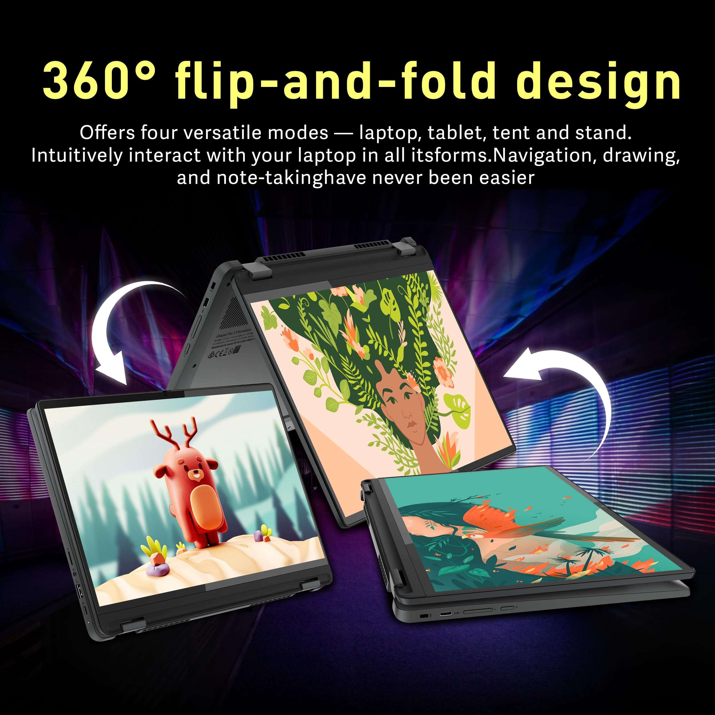 Lenovo IdeaPad Flex 5i 14" FHD 2-in-1 Touchscreen Laptop, Intel i3-1315U, 8GB RAM, 128GB SSD, Intel UHD Graphics, Backlit Keyboard, Webcam, Wi-Fi 6E, Chrome OS, Gray, 128GB Hotface USB Card 3