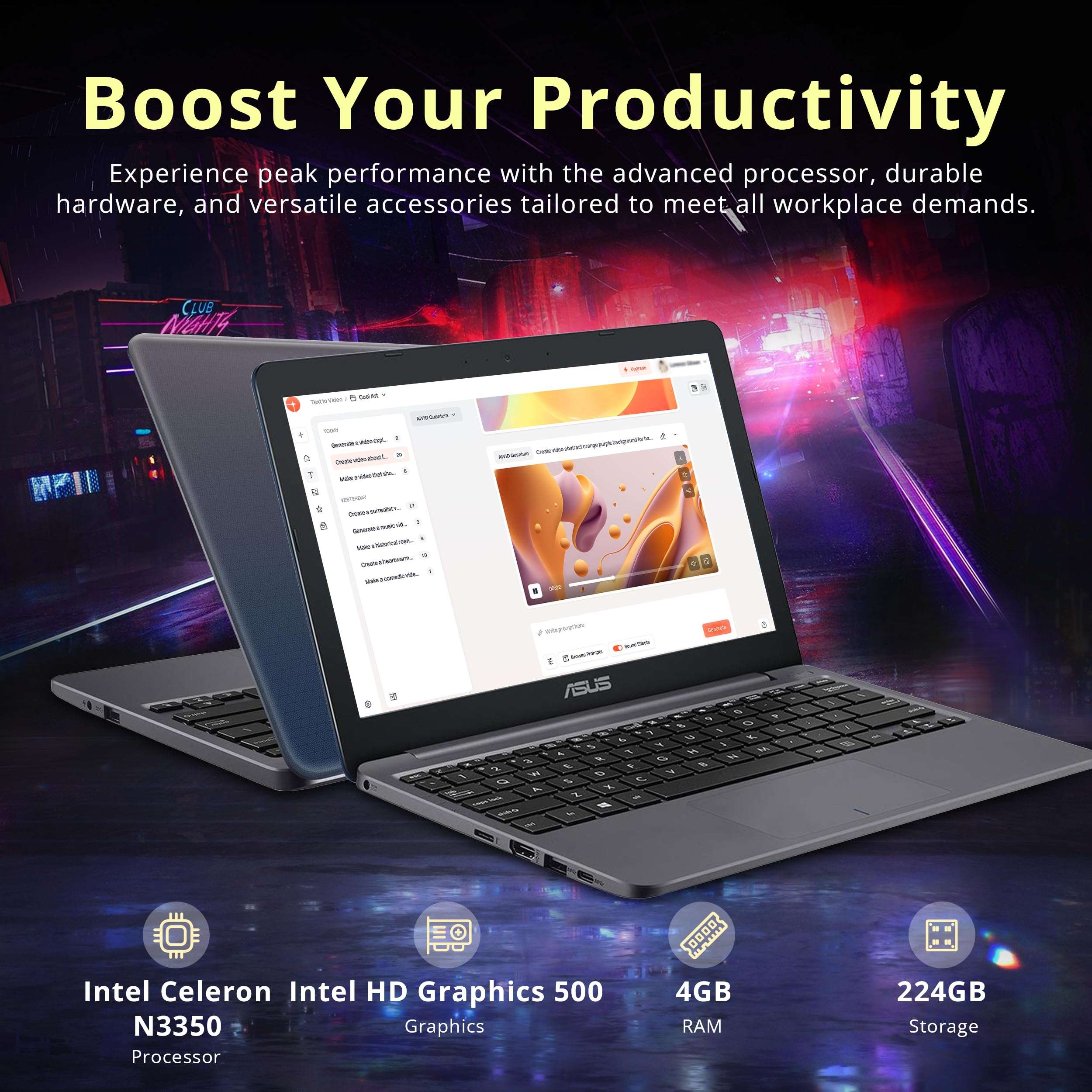 Asus BR1100C 11.6'' HD Rugged Student Laptop, Intel Celeron N4500, 4GB RAM, 128GB SSD, 1 MP Rear Webcam, Webcam Shield, Spill-Resistant Keyboard, Intel UHD Graphics, Win 10 Pro, Dark Grey 3